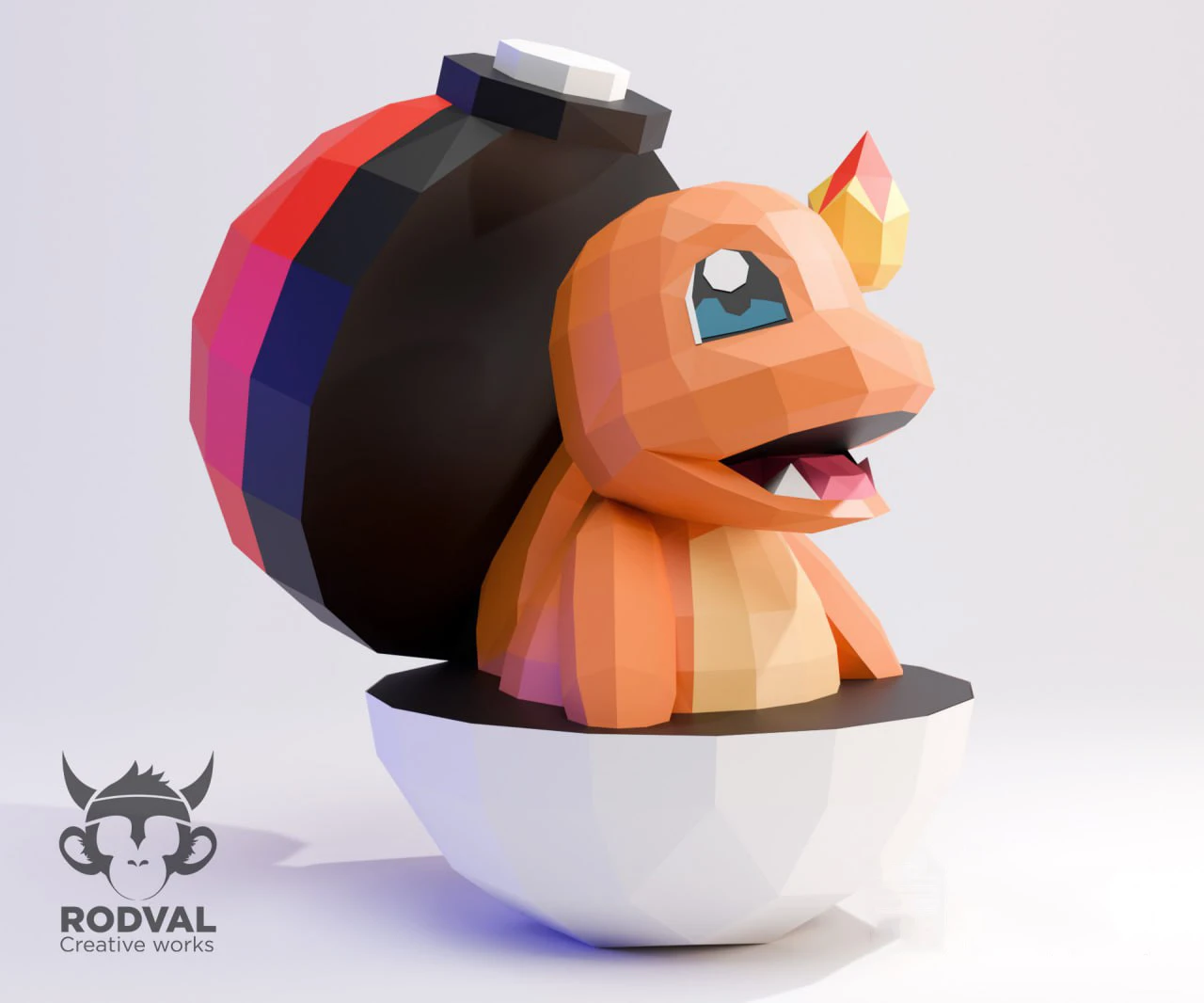 CHARMANDER POKEBALL, Pokemon, Papercraft, Template, DIY, Paper, Low Poly, Cute, Kawaii, 3D Model, Pdf Low Poply, Kids Toy