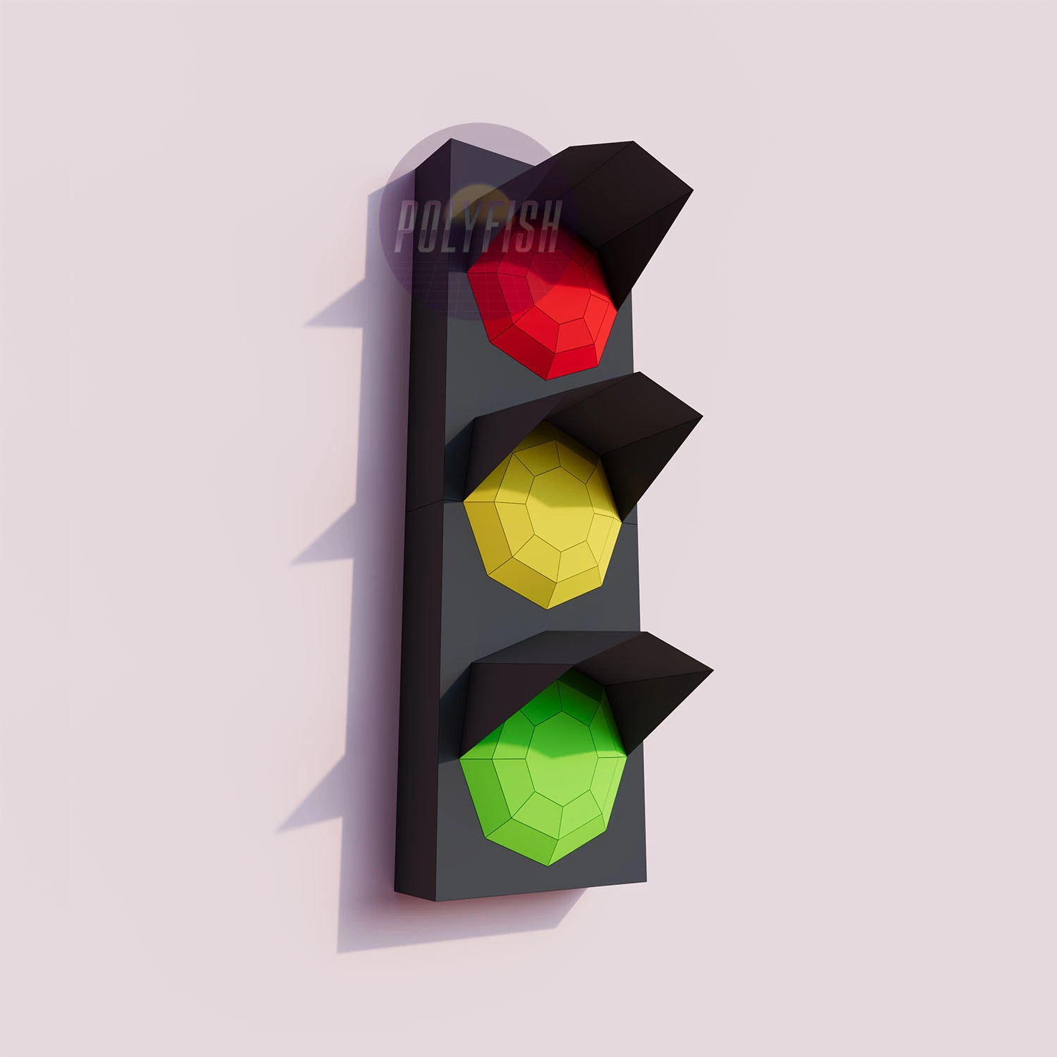 Traffic Light (Wall Mounted) PDF Template, Low Poly, Paper Sculpture, DIY, Pepakura Pattern, Handmade, Papercraft, Lowpoly, Lowpoly Papercraft