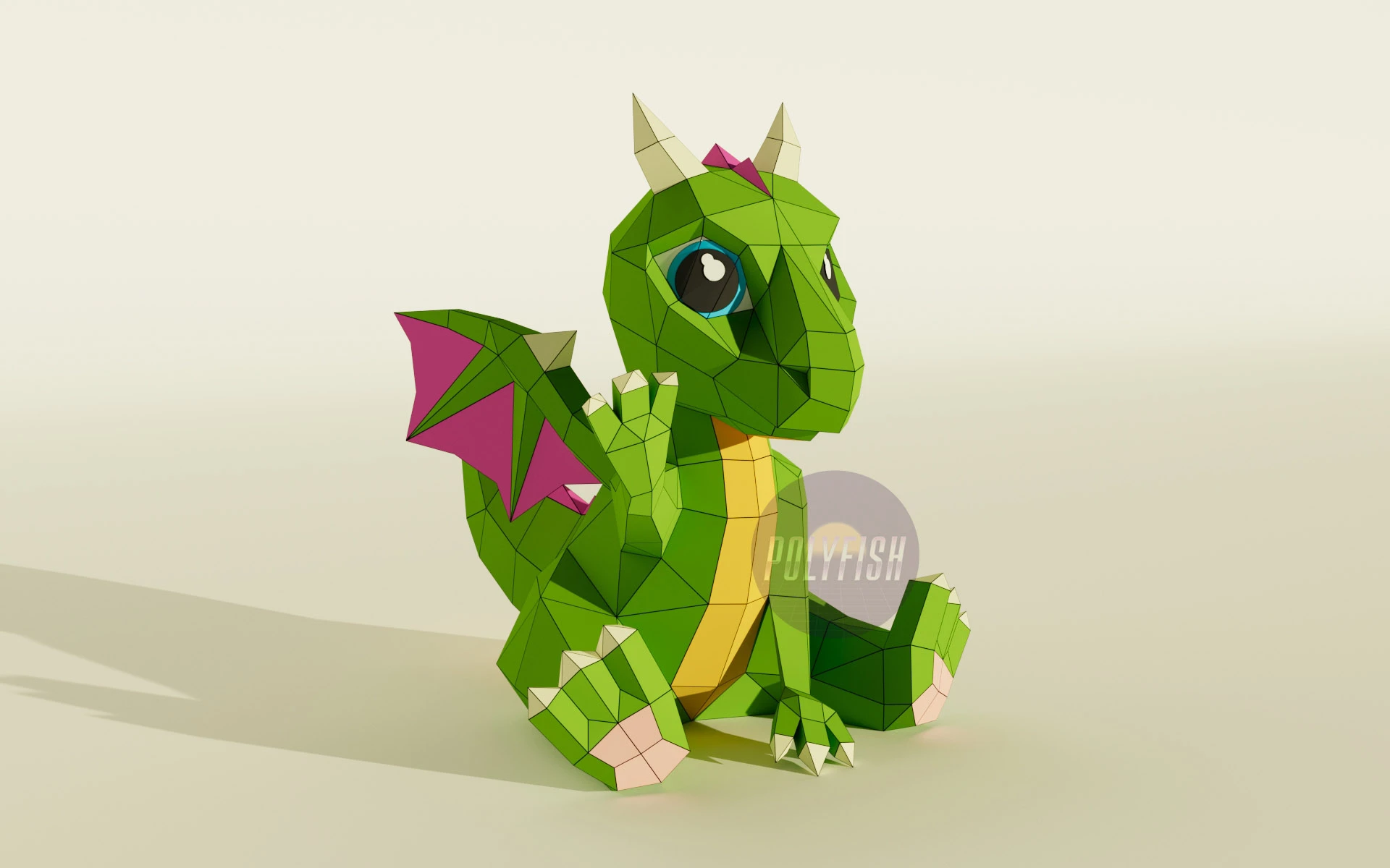 Baby Dragon PDF Template, Low Poly, Paper Sculpture, DIY, Pepakura Pattern, Handmade, Papercraft, Lowpoly, Lowpoly Papercraft