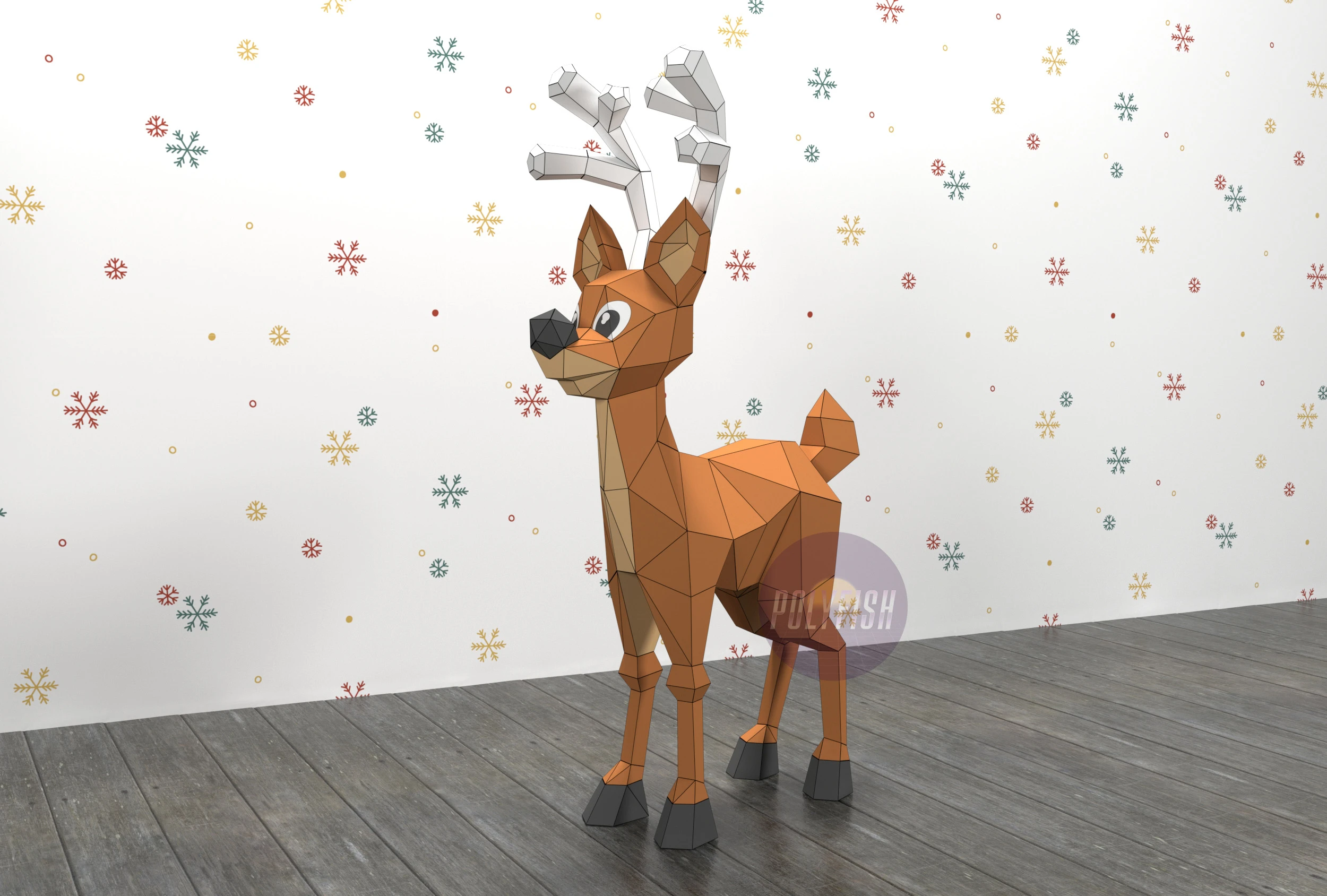 Christmas Deer, Reindeer PDF Template, Low Poly, Paper Sculpture, DIY, Pepakura Pattern, Handmade, Papercraft, Lowpoly, Lowpoly Papercraft