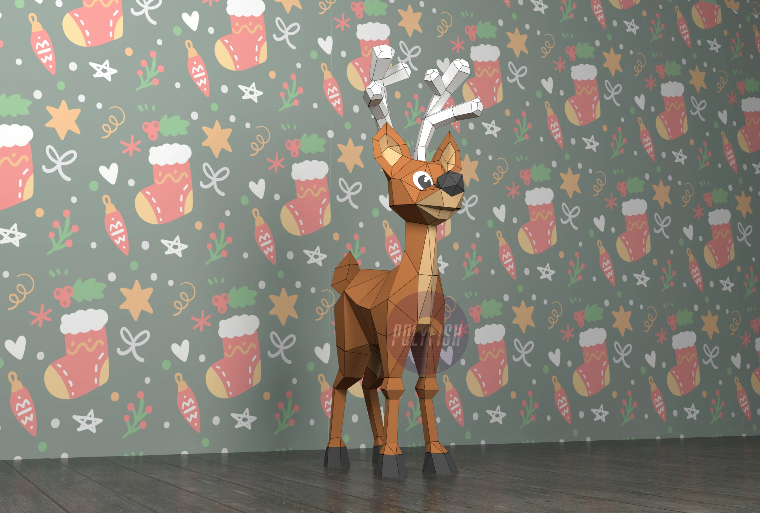 Christmas Deer, Reindeer PDF Template, Low Poly, Paper Sculpture, DIY, Pepakura Pattern, Handmade, Papercraft, Lowpoly, Lowpoly Papercraft