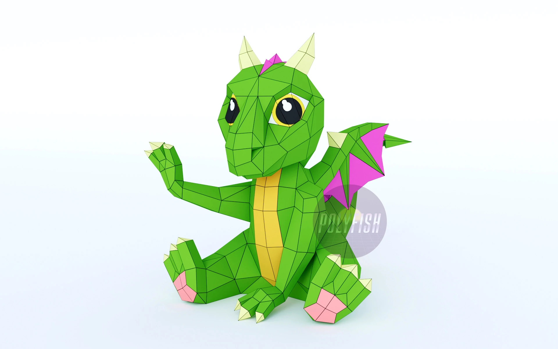 Baby Dragon PDF Template, Low Poly, Paper Sculpture, DIY, Pepakura Pattern, Handmade, Papercraft, Lowpoly, Lowpoly Papercraft