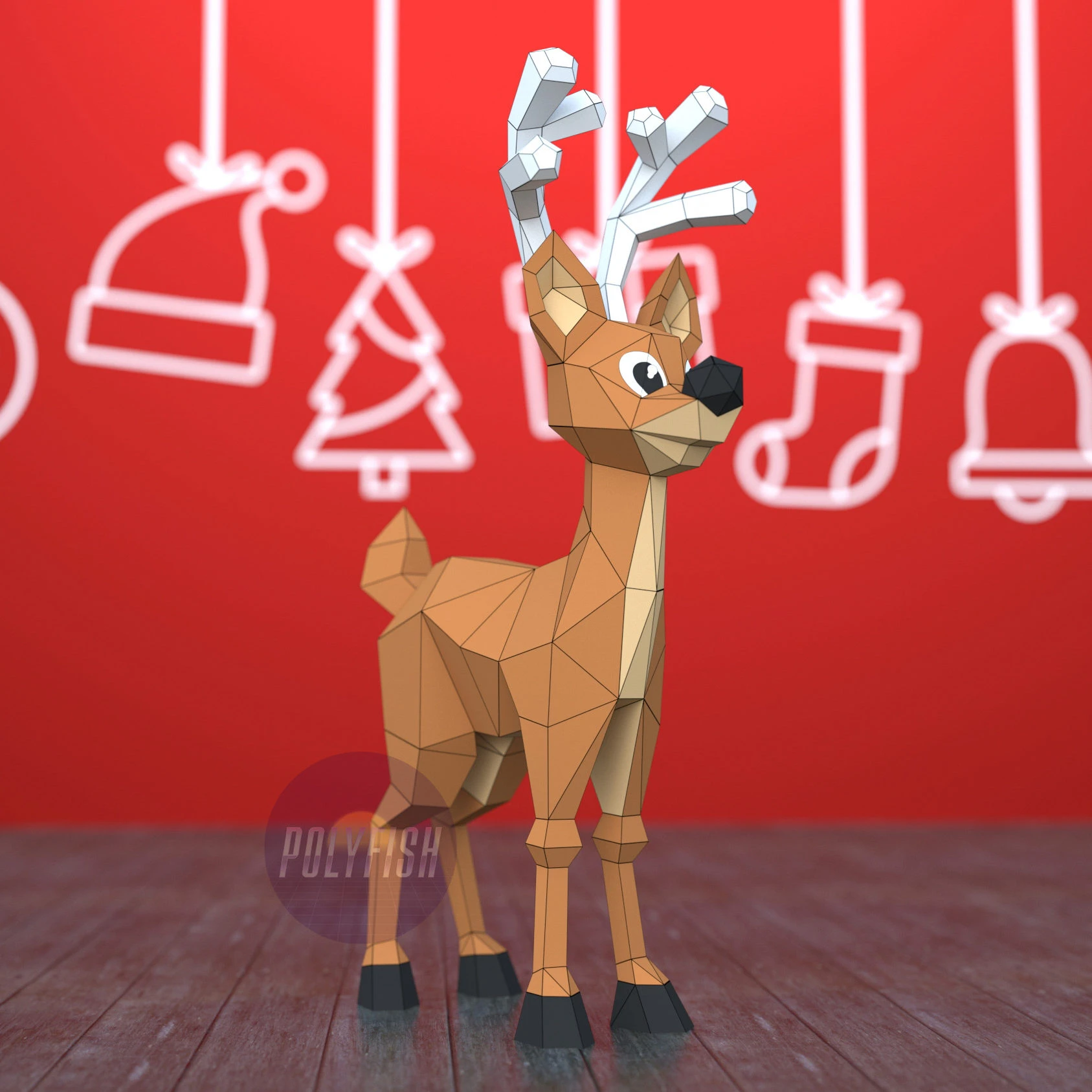 Christmas Deer, Reindeer PDF Template, Low Poly, Paper Sculpture, DIY, Pepakura Pattern, Handmade, Papercraft, Lowpoly, Lowpoly Papercraft