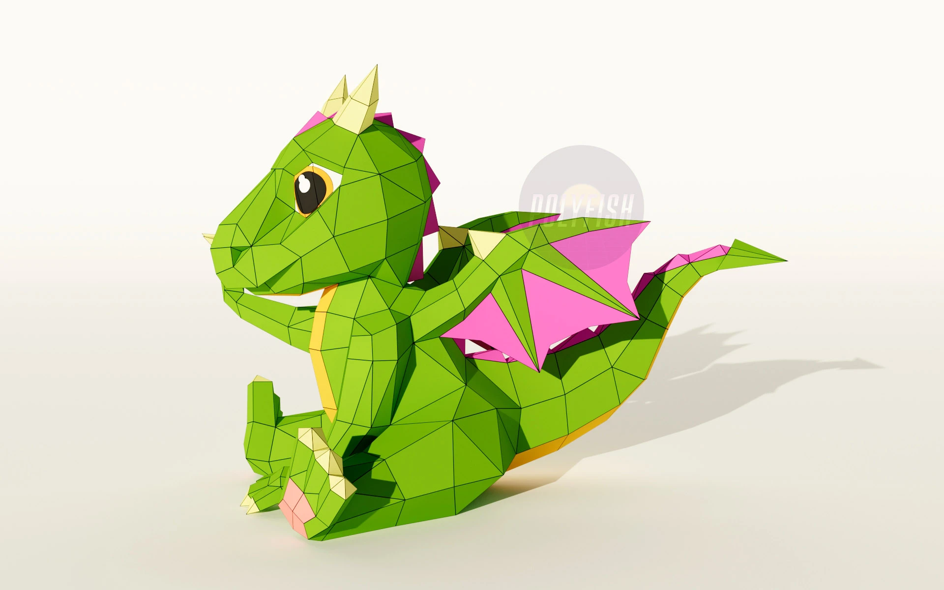 Baby Dragon PDF Template, Low Poly, Paper Sculpture, DIY, Pepakura Pattern, Handmade, Papercraft, Lowpoly, Lowpoly Papercraft