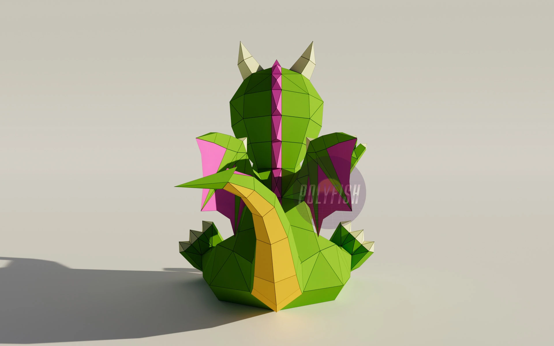 Baby Dragon PDF Template, Low Poly, Paper Sculpture, DIY, Pepakura Pattern, Handmade, Papercraft, Lowpoly, Lowpoly Papercraft