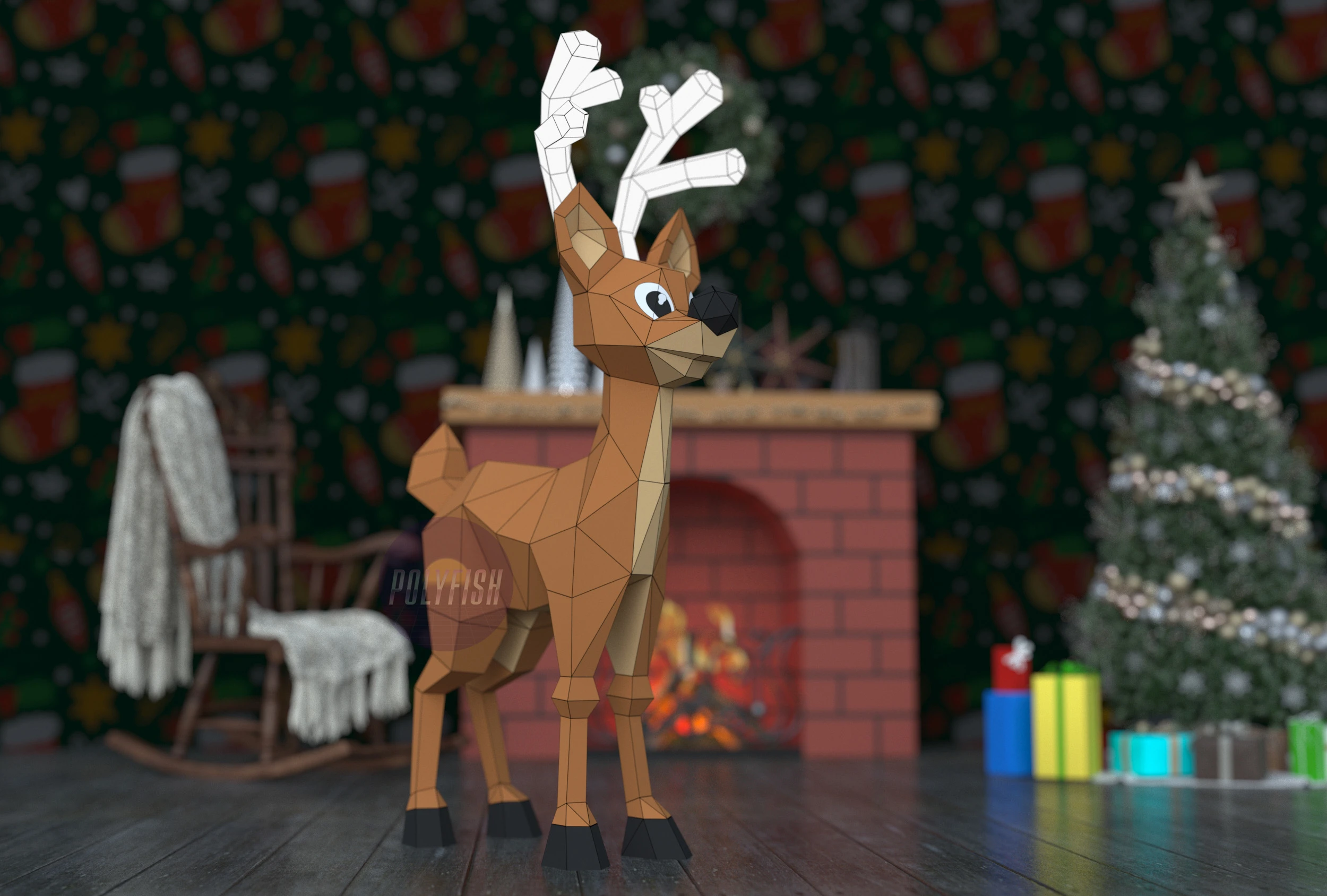 Christmas Deer, Reindeer PDF Template, Low Poly, Paper Sculpture, DIY, Pepakura Pattern, Handmade, Papercraft, Lowpoly, Lowpoly Papercraft