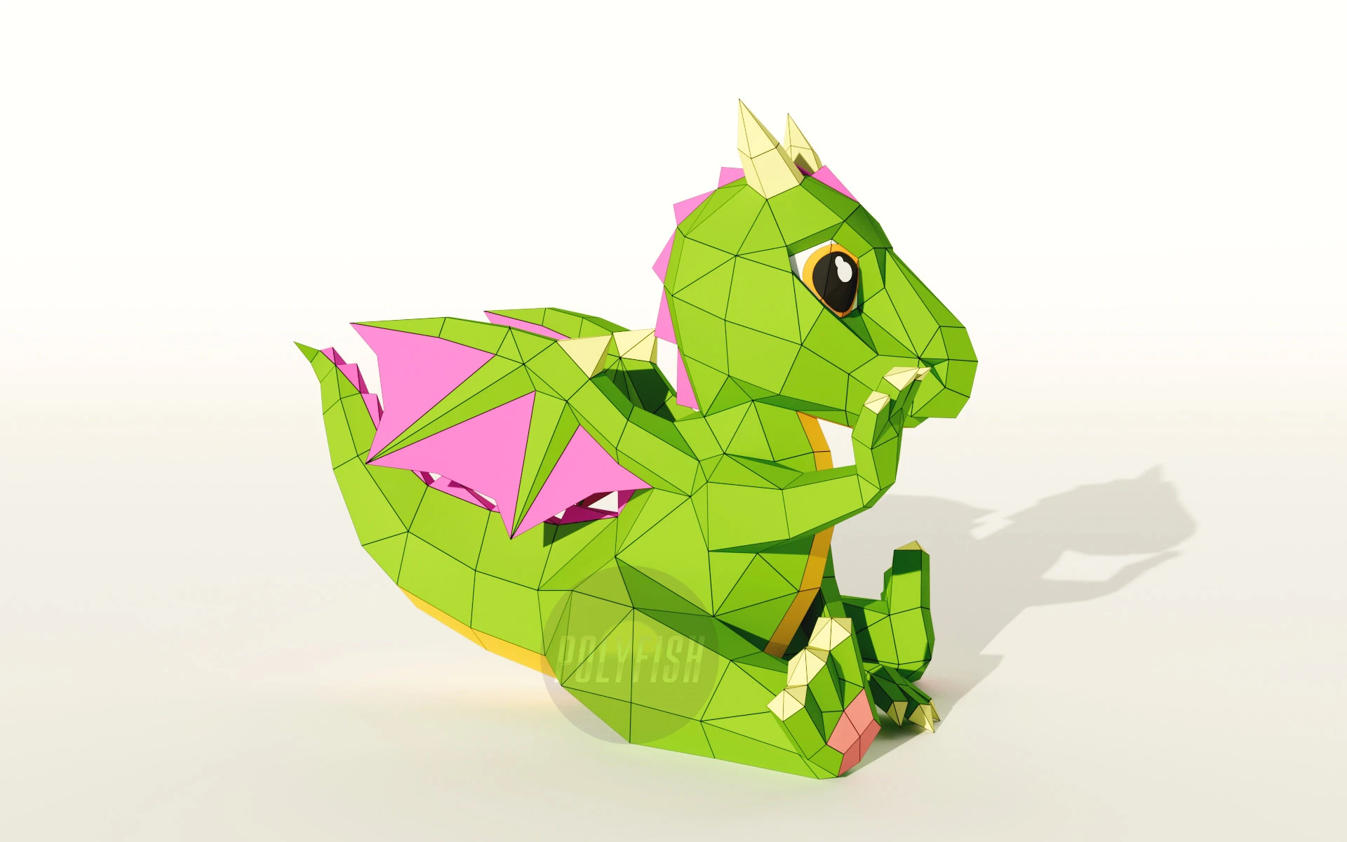 Baby Dragon PDF Template, Low Poly, Paper Sculpture, DIY, Pepakura Pattern, Handmade, Papercraft, Lowpoly, Lowpoly Papercraft