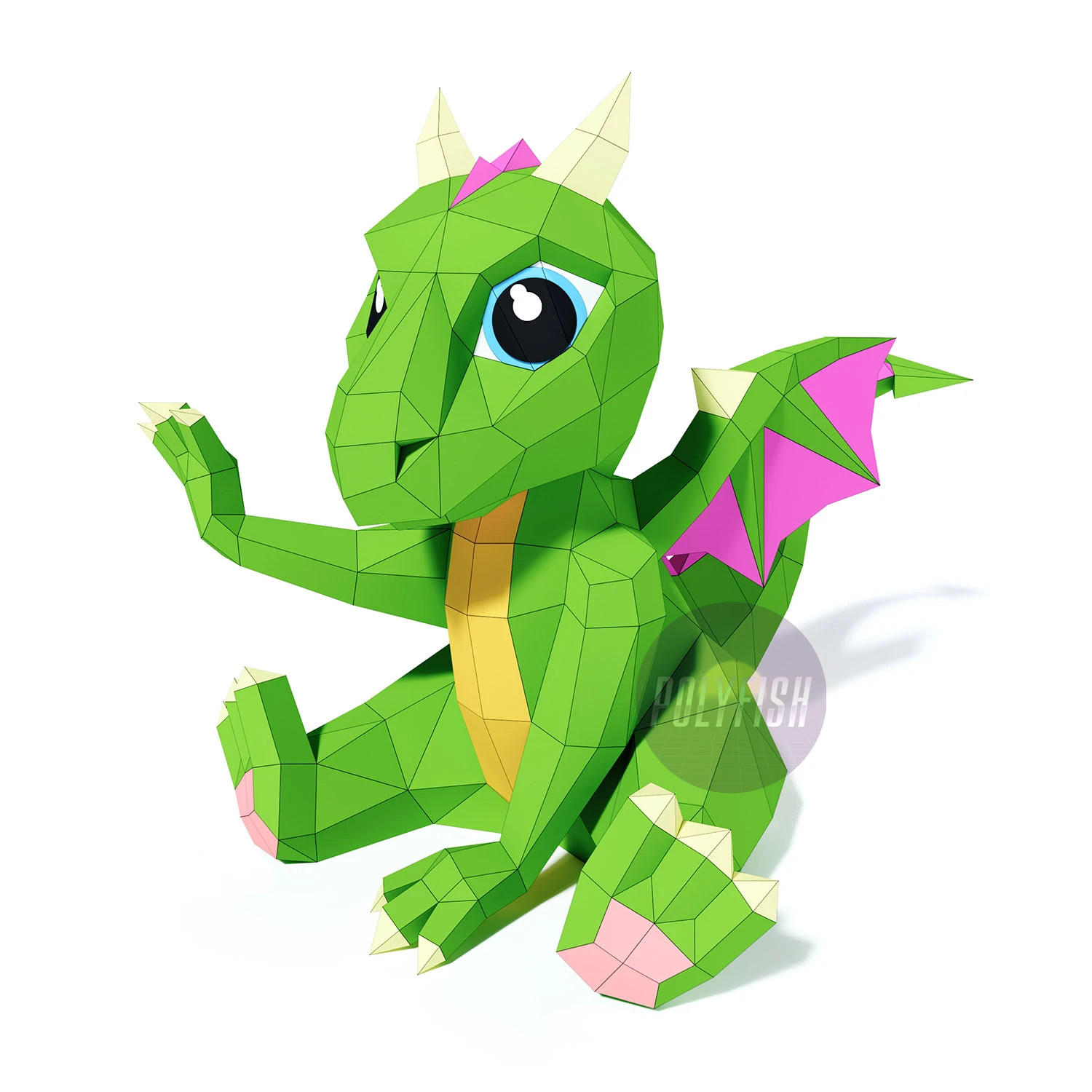 Baby Dragon PDF Template, Low Poly, Paper Sculpture, DIY, Pepakura Pattern, Handmade, Papercraft, Lowpoly, Lowpoly Papercraft