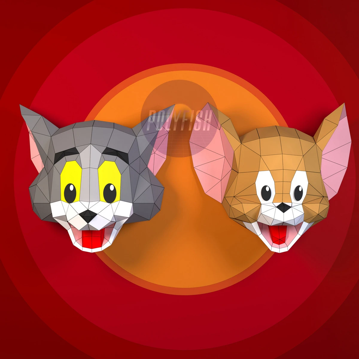 Tom and Jerry PDF Template, Low Poly, Paper Sculpture, DIY, Pepakura Pattern, Handmade, Papercraft, Lowpoly, Lowpoly Papercraft