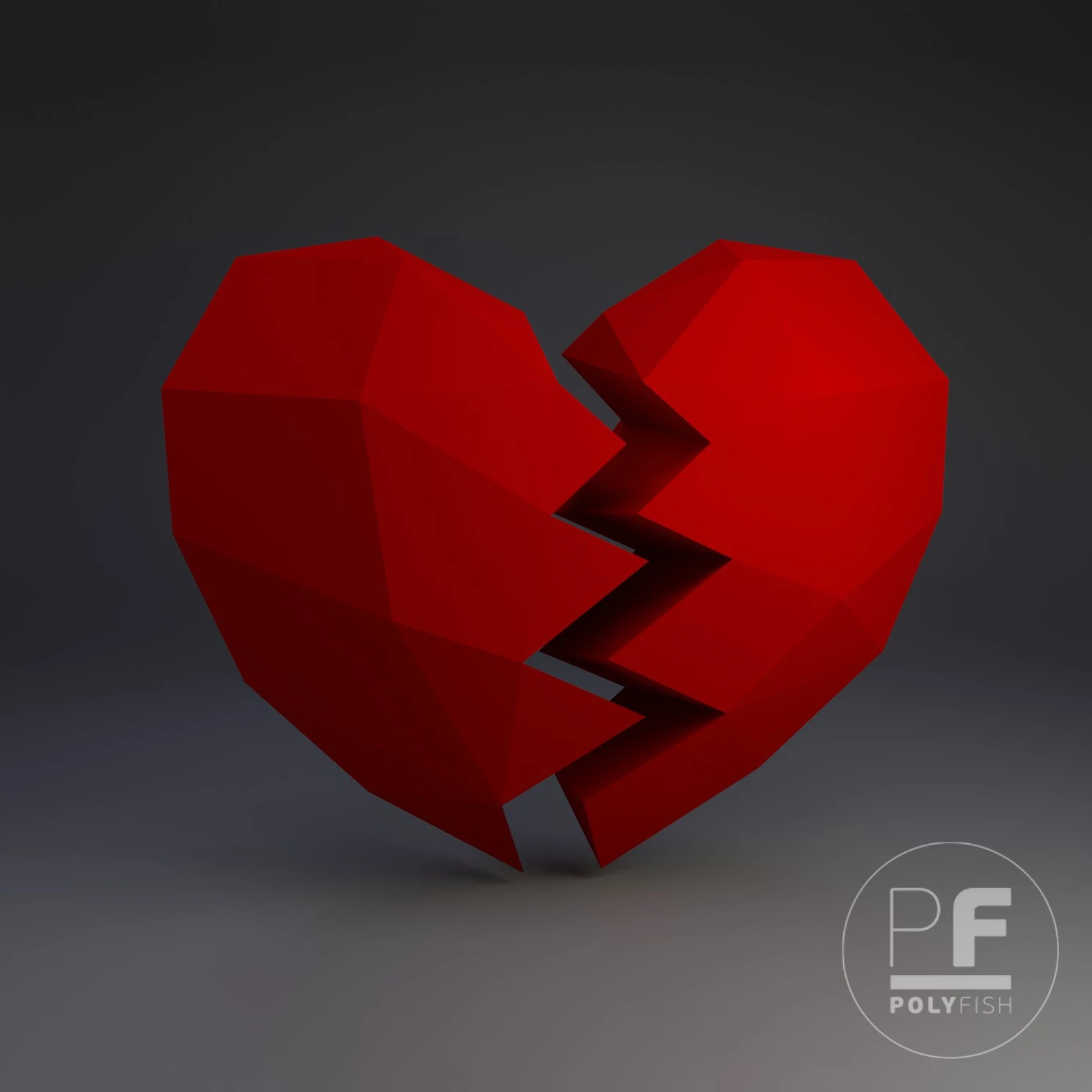 Broken Heart PDF Template, Low Poly, Paper Sculpture, DIY, Pepakura Pattern, Handmade, Papercraft, Lowpoly, Lowpoly Papercraft