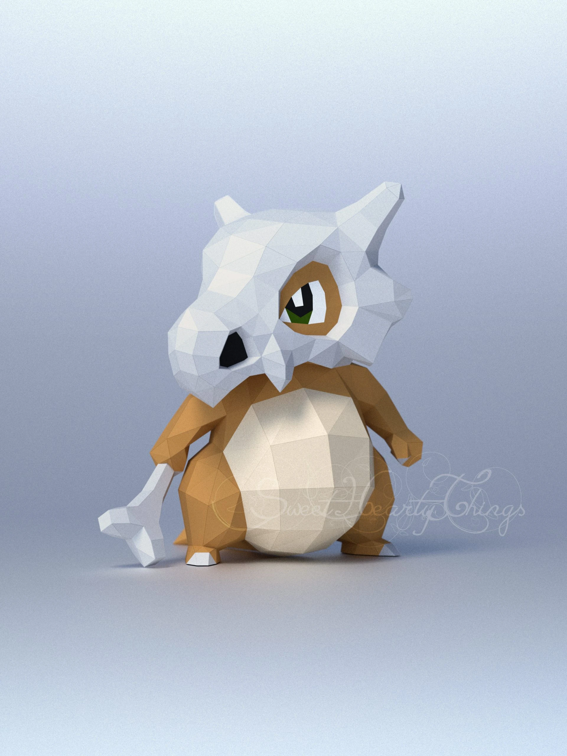 DIY 3d papercraft Pokemon Cubone PDF Templates Low Poly SweetHeartyThings