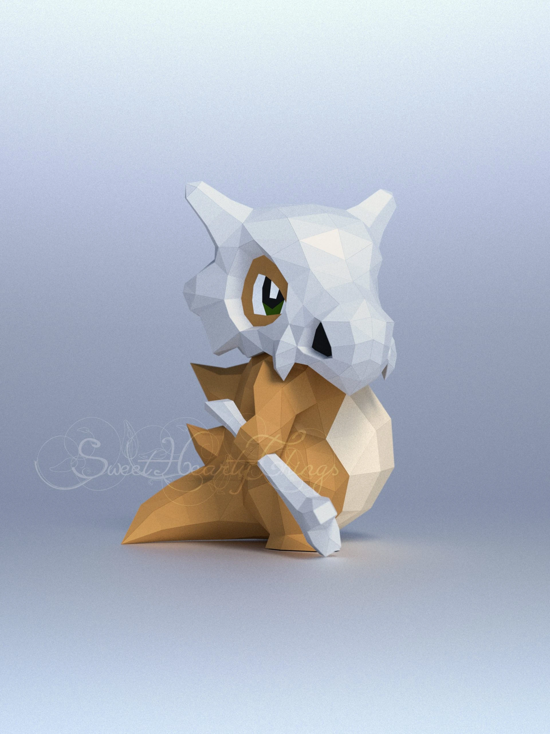 DIY 3d papercraft Pokemon Cubone PDF Templates Low Poly SweetHeartyThings