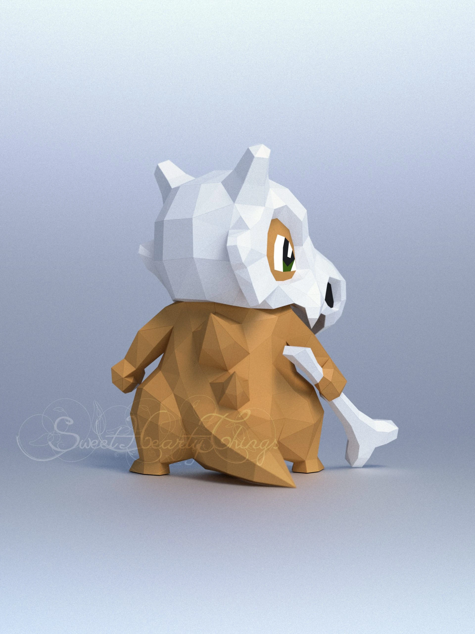 DIY 3d papercraft Pokemon Cubone PDF Templates Low Poly SweetHeartyThings