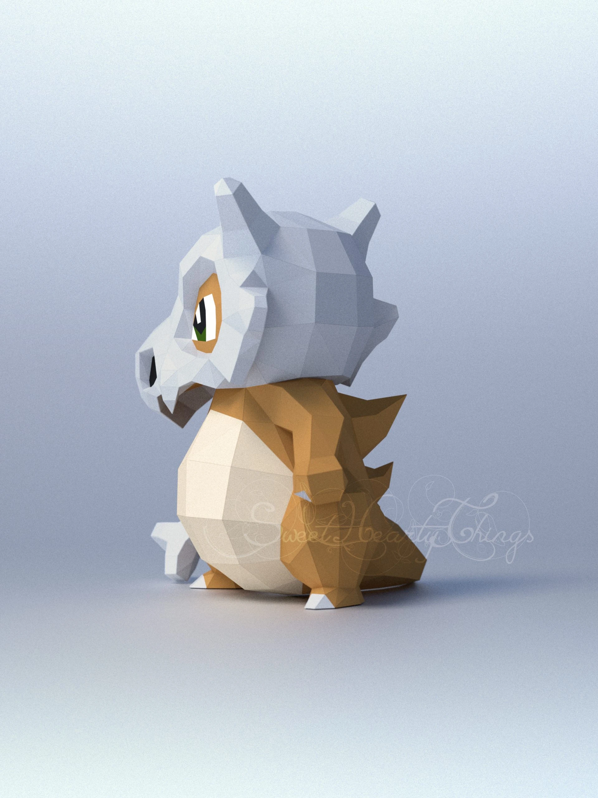 DIY 3d papercraft Pokemon Cubone PDF Templates Low Poly SweetHeartyThings