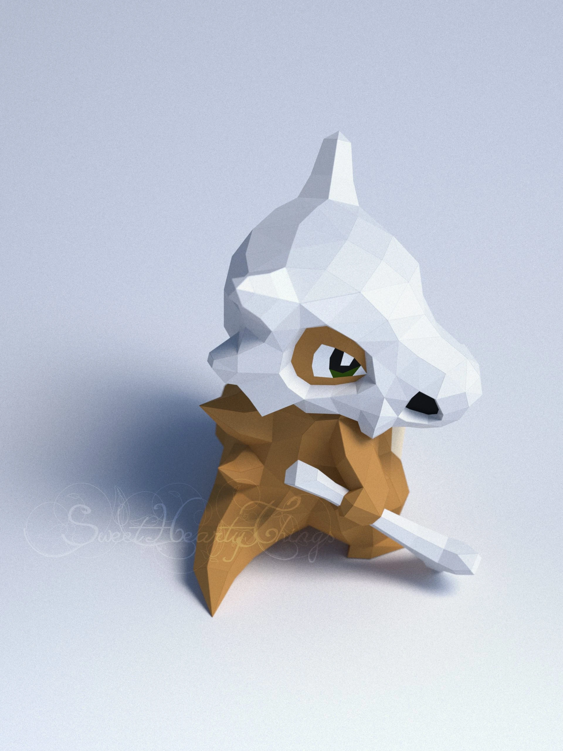 DIY 3d papercraft Pokemon Cubone PDF Templates Low Poly SweetHeartyThings