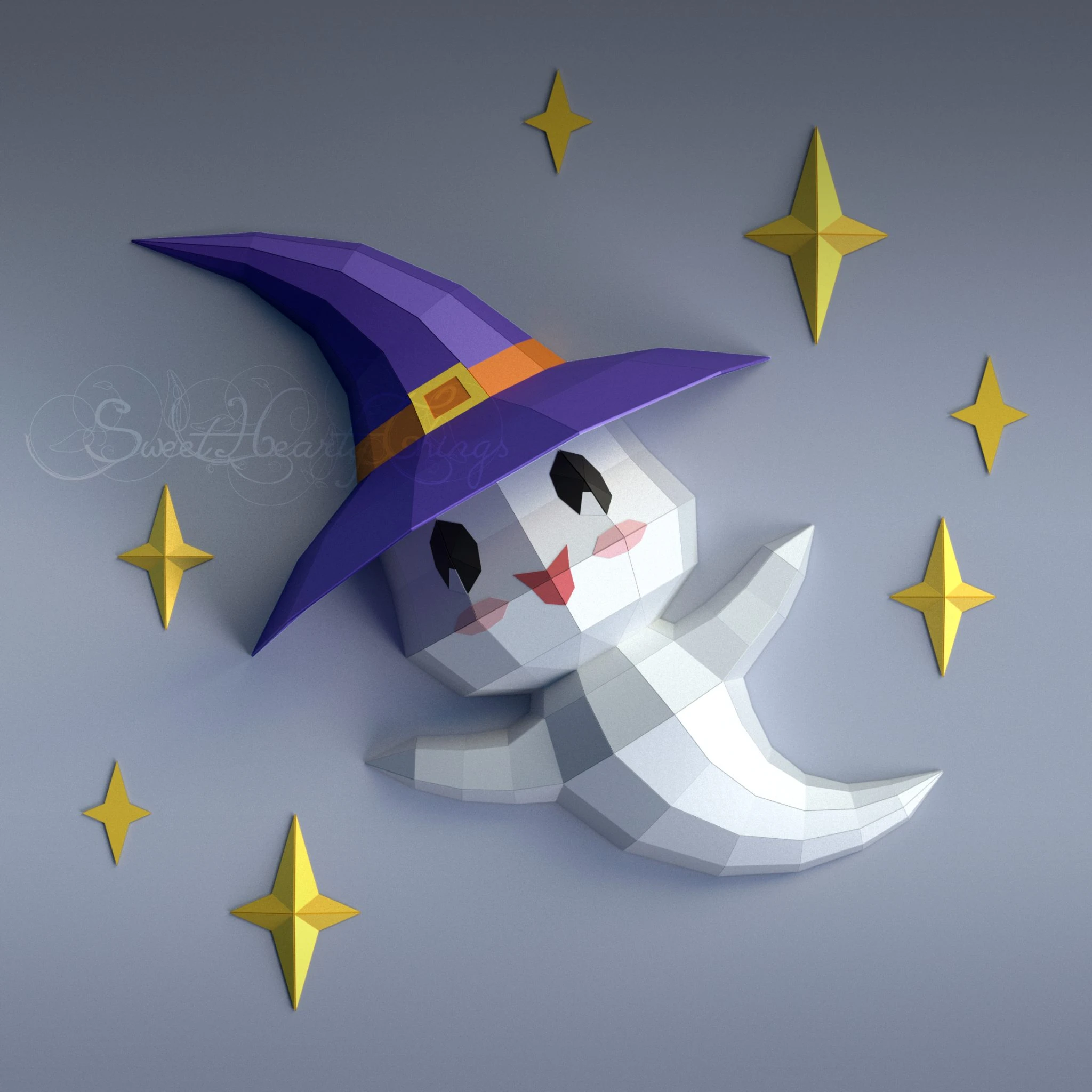 DIY 3d papercraft Cute Baby Ghost PDF Templates Low Poly SweetHeartyThings