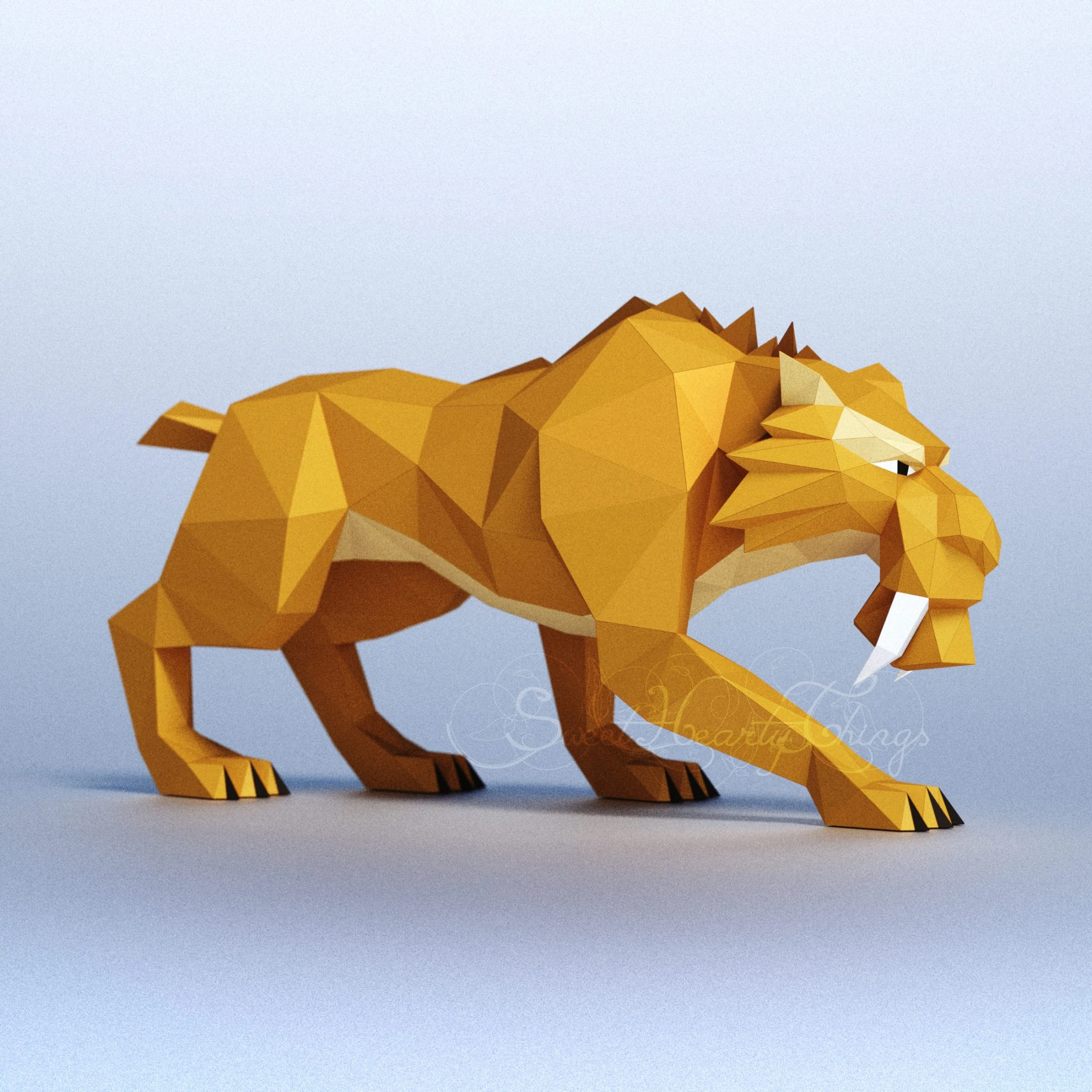 DIY 3d papercraft Ice Age Sabretooth Tiger Diego PDF Templates Low Poly SweetHeartyThings