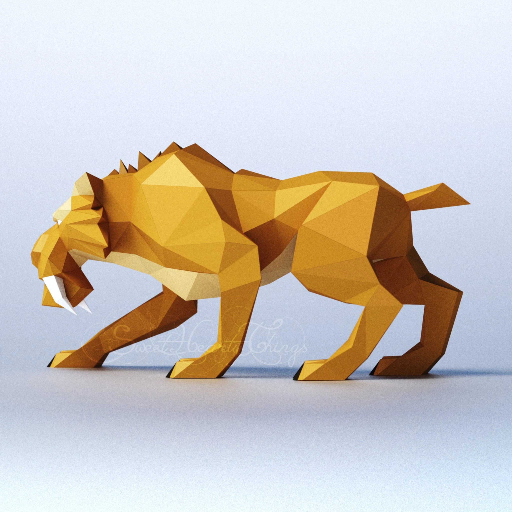 DIY 3d papercraft Ice Age Sabretooth Tiger Diego PDF Templates Low Poly SweetHeartyThings