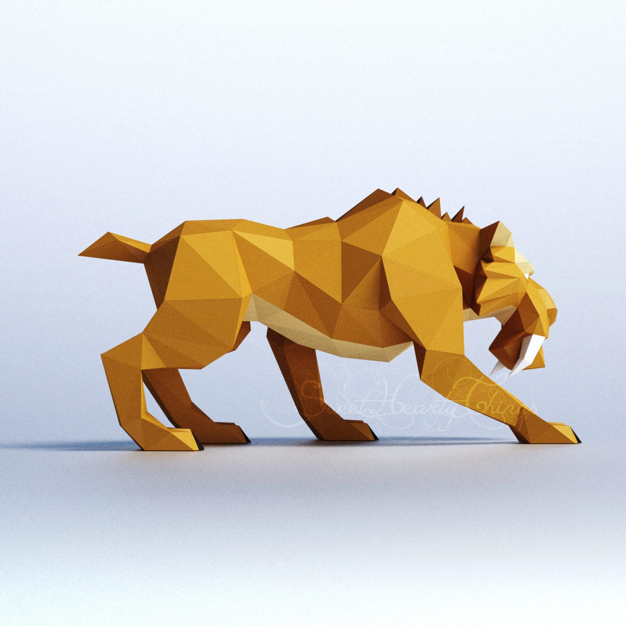 DIY 3d papercraft Ice Age Sabretooth Tiger Diego PDF Templates Low Poly SweetHeartyThings