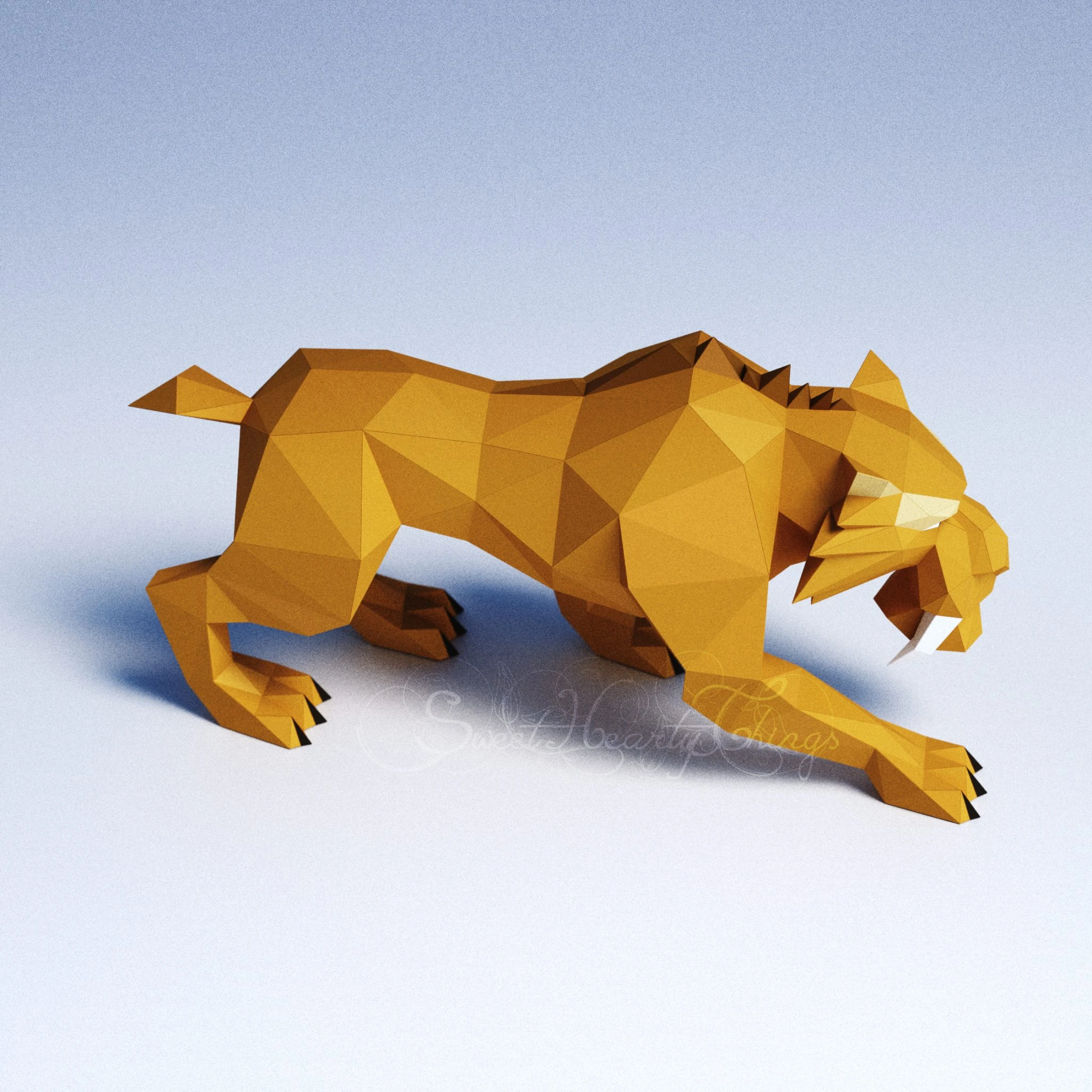 DIY 3d papercraft Ice Age Sabretooth Tiger Diego PDF Templates Low Poly SweetHeartyThings