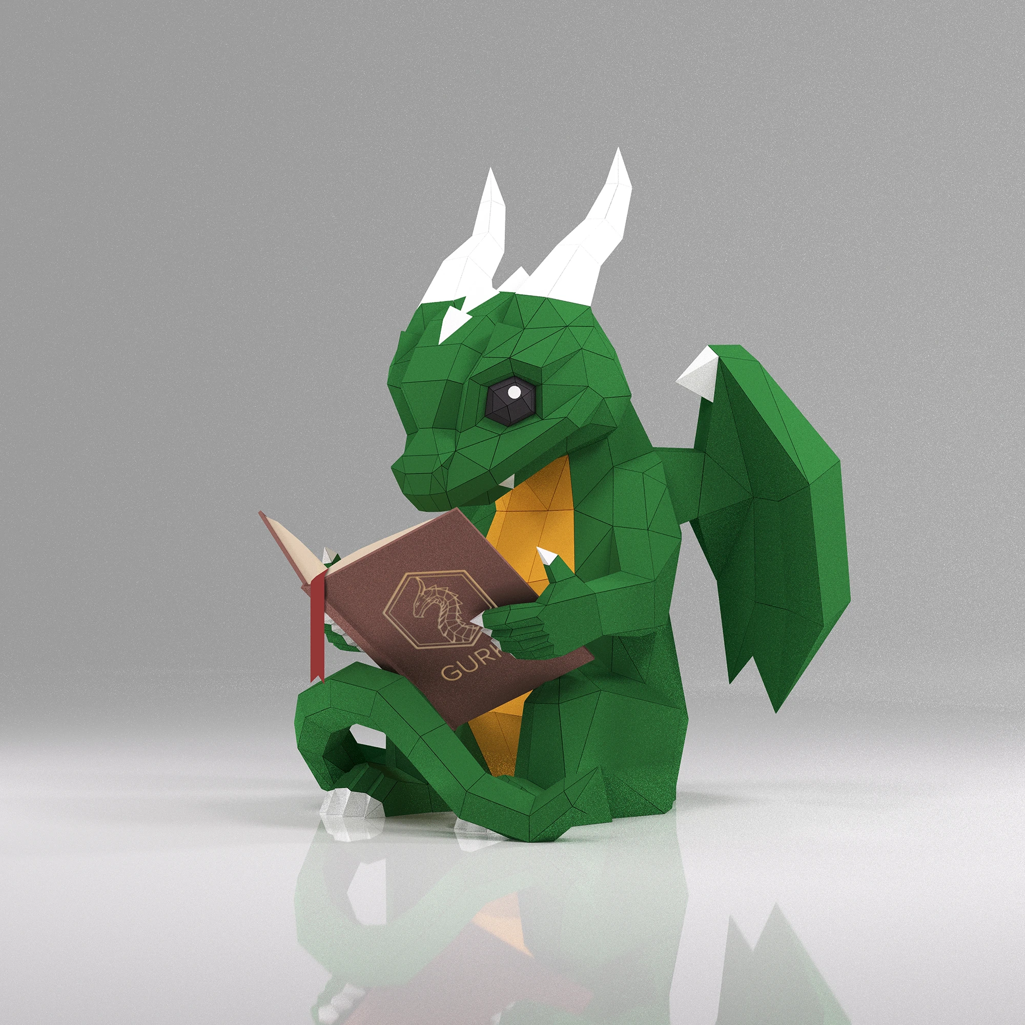 Papercraft Dragon With A Book, Pdf, Gurko, Pepakura, Template, 3D Origami, Paper Sculpture, Low Poly, DIY Craft