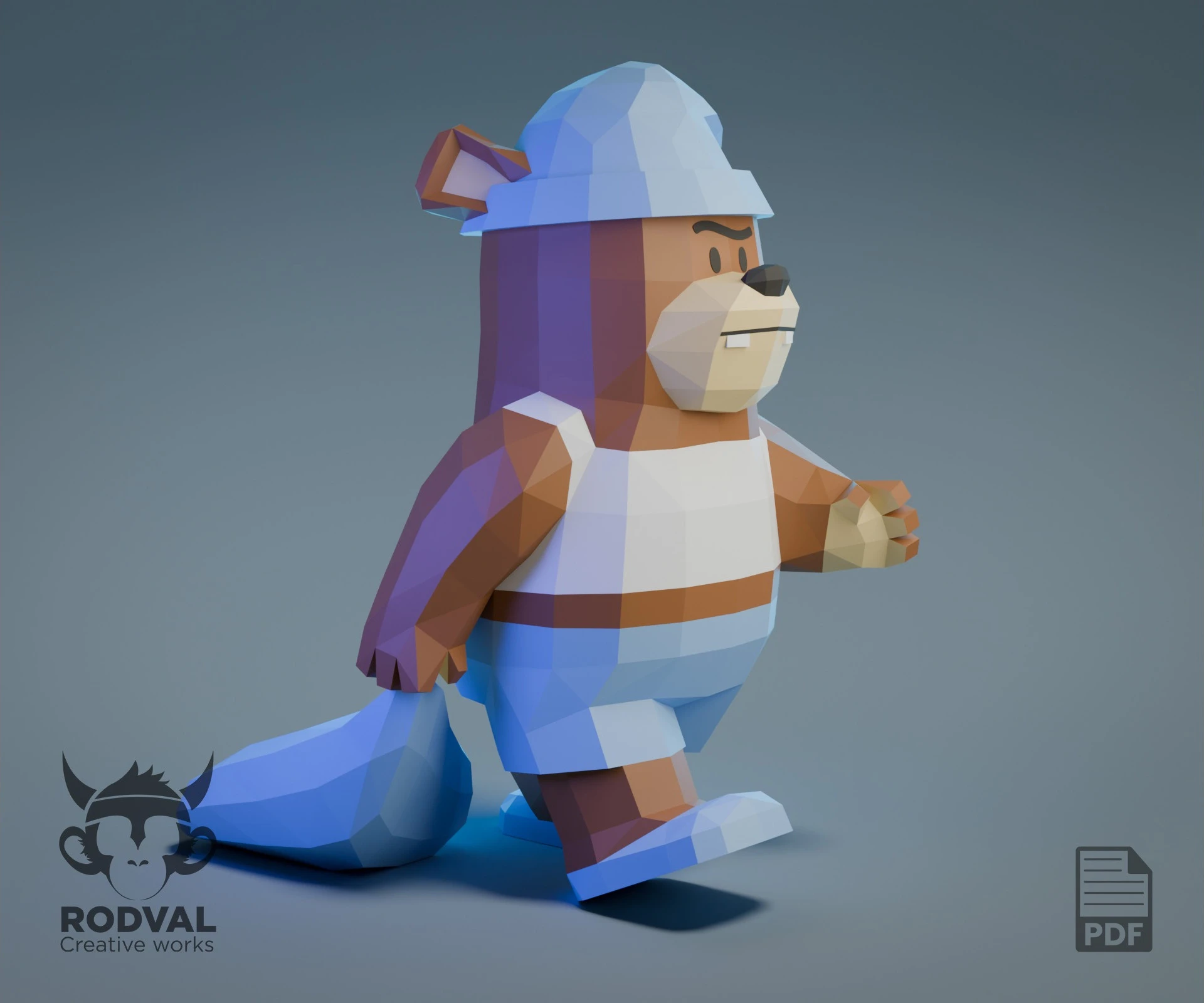 SLEEPY BEAR, Papercraft, Template, DIY, Paper, Low Poly, Cute, Kawaii, 3D Model, Pdf Low Poly, Kids Toy