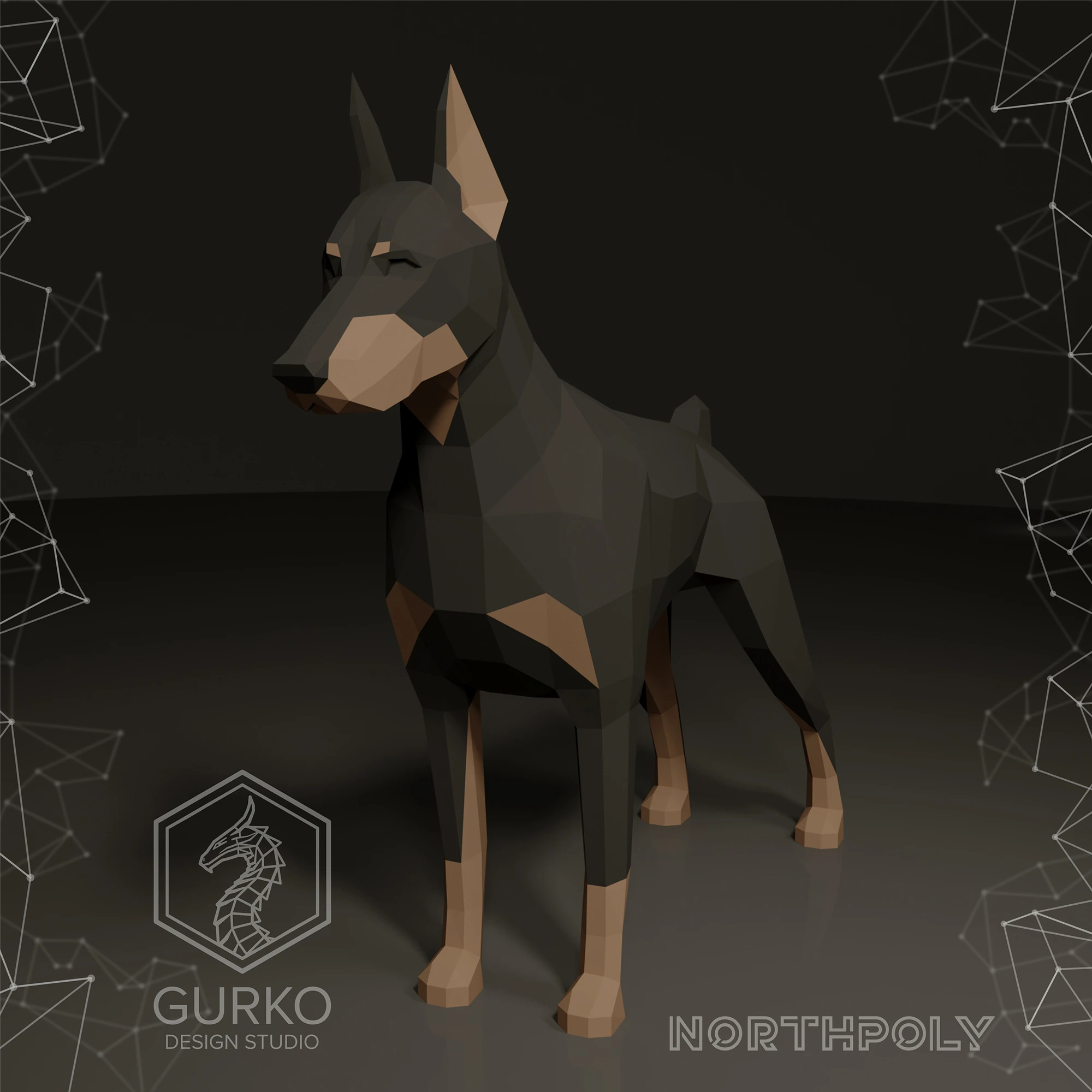 Dobermann Papercraft, Dog, Pdf, Gurko, Pepakura, Template, 3D Origami, Paper Sculpture, Low Poly, DIY Craft