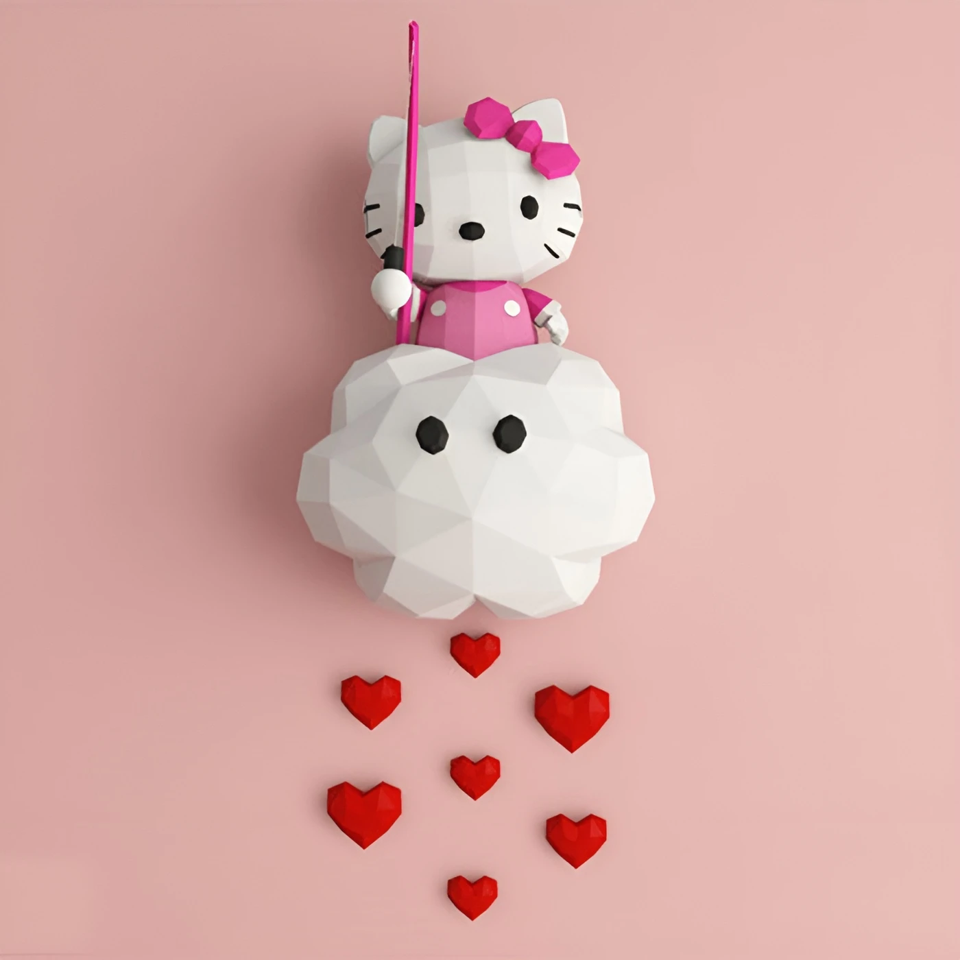 Hello Kitty Love Heart and Cloud lamp Papercraft, PDF Template, DIY 3d Model, FanArt, Paper Sculpture, Low Poly, Pepakura Craft, Manualidad