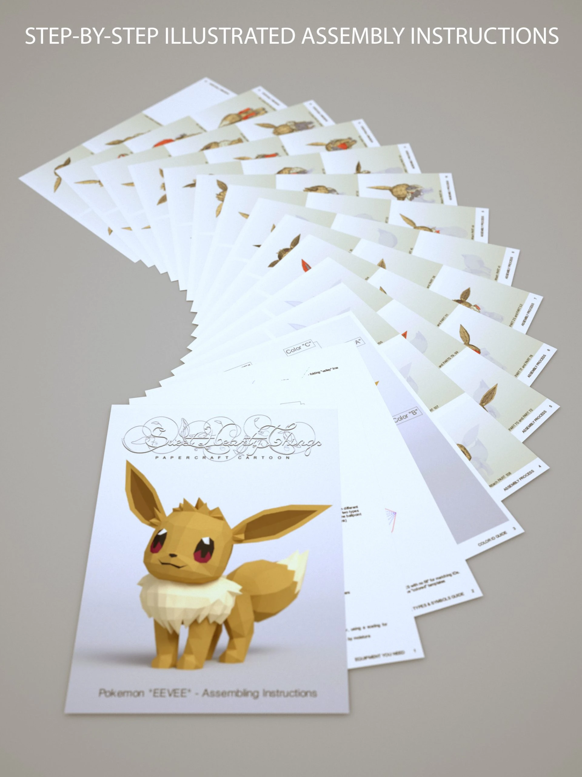 DIY 3d papercraft Pokemon Eevee PDF Templates Low Poly SweetHeartyThings