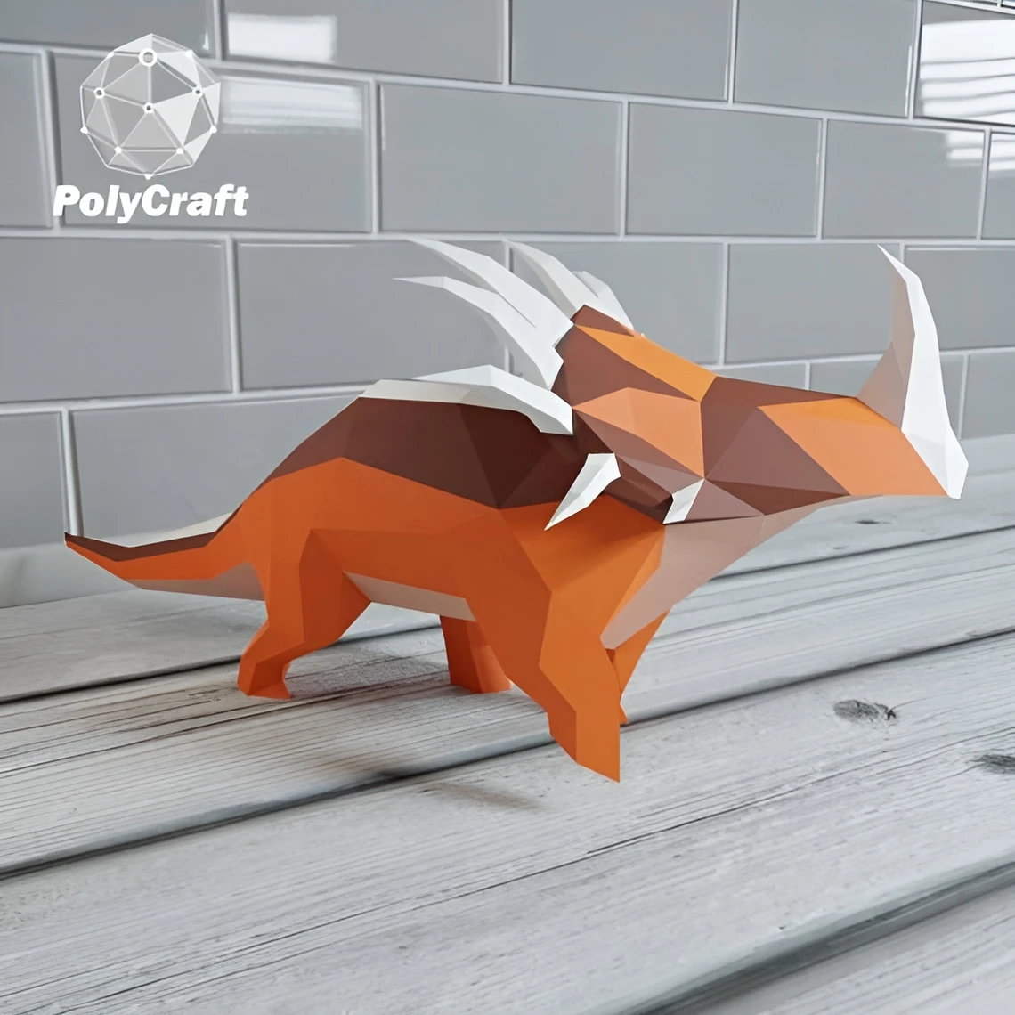 Papercraft dinosaur Triceratops, 3D Low Poly Paper sculpture DIY, jurassic park, gift Decor for home and office, pepakura pattern template