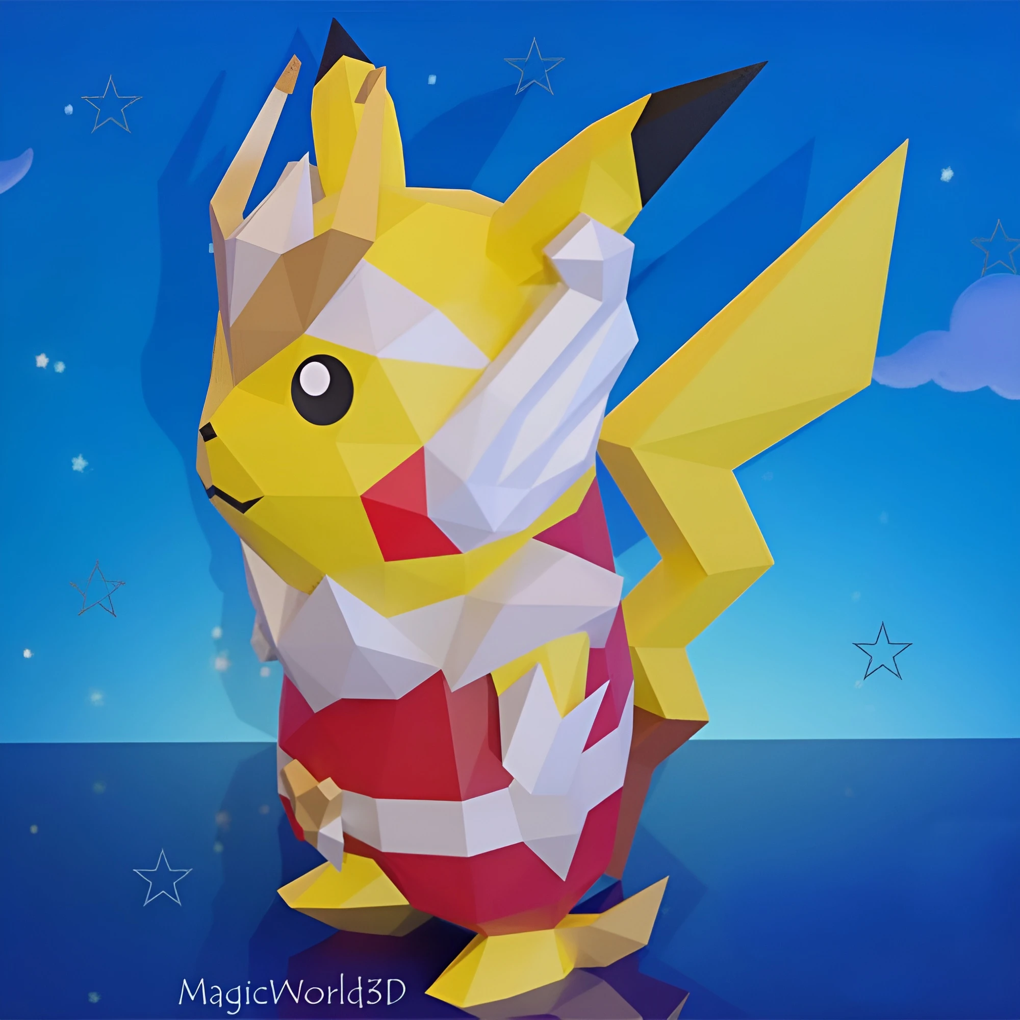 Pikachu Seiya, Pokemon, Saint Seiya, Low Poly, Papercraft, PDF template, Paper model, Sculpture, 3D puzzle, Polygonal model, Lowpoly