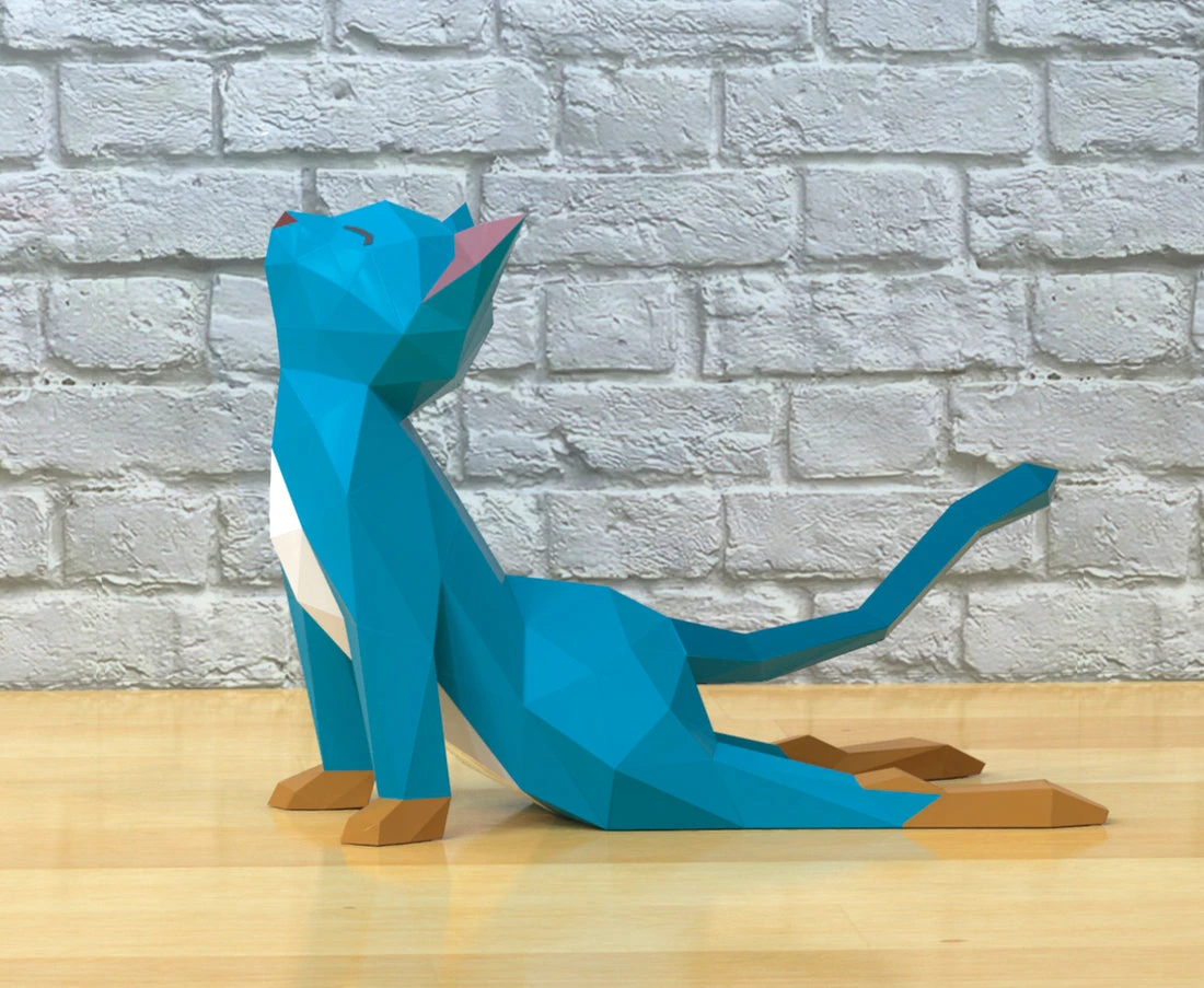 Cat Yoga Papercraft, Lowpoly, Lowpoly Papercraft