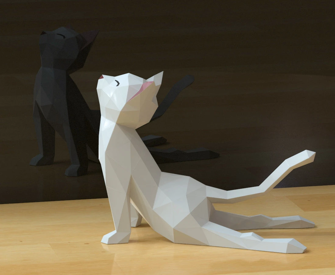 Cat Yoga Papercraft, Lowpoly, Lowpoly Papercraft