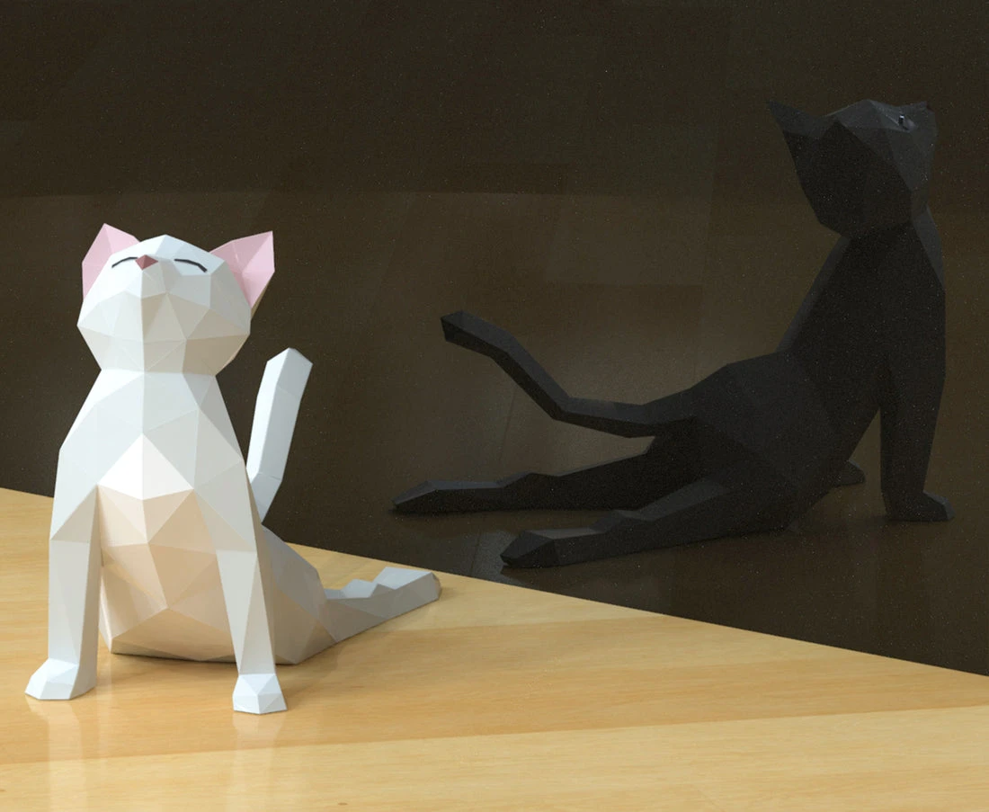 Cat Yoga Papercraft, Lowpoly, Lowpoly Papercraft