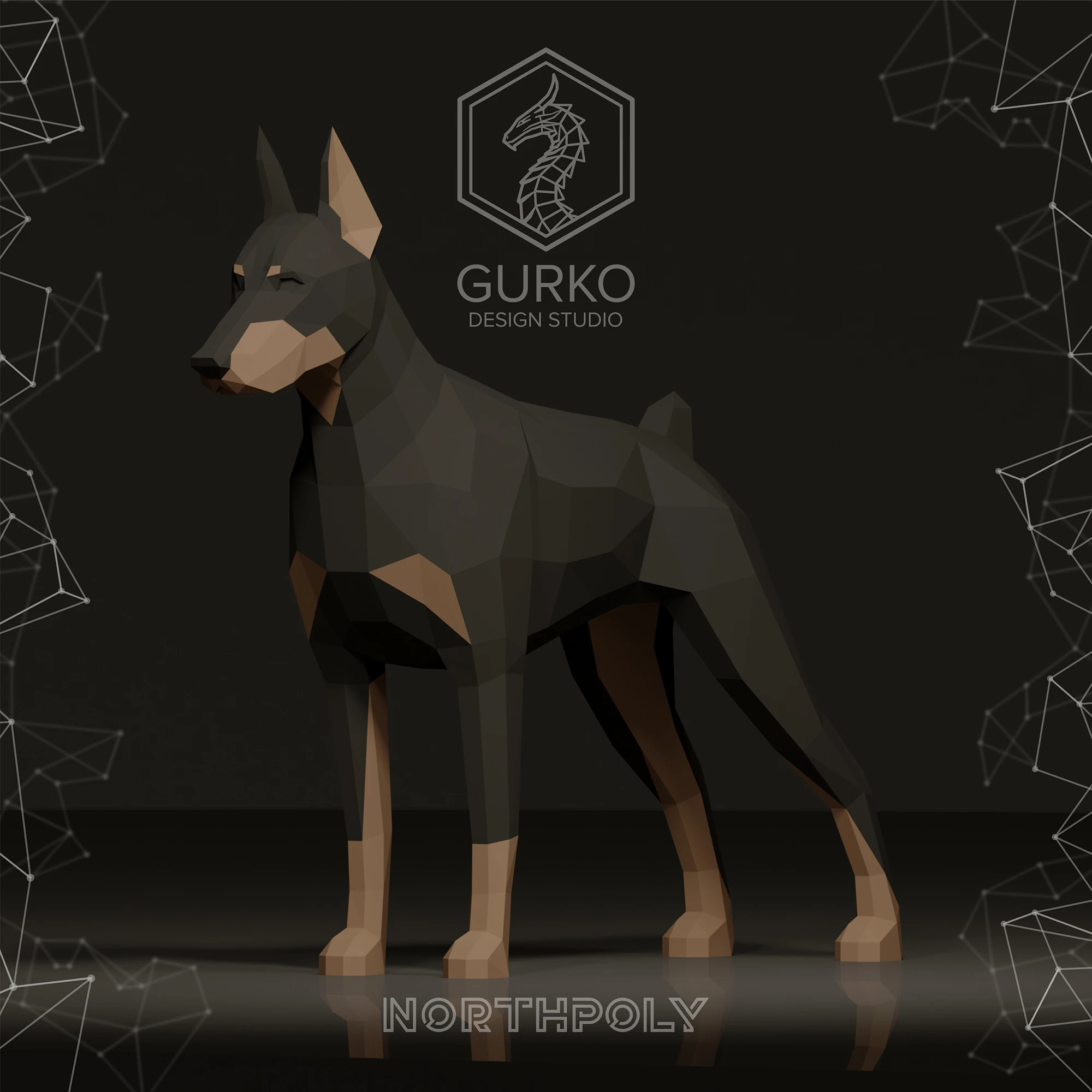 Dobermann Papercraft, Dog, Pdf, Gurko, Pepakura, Template, 3D Origami, Paper Sculpture, Low Poly, DIY Craft