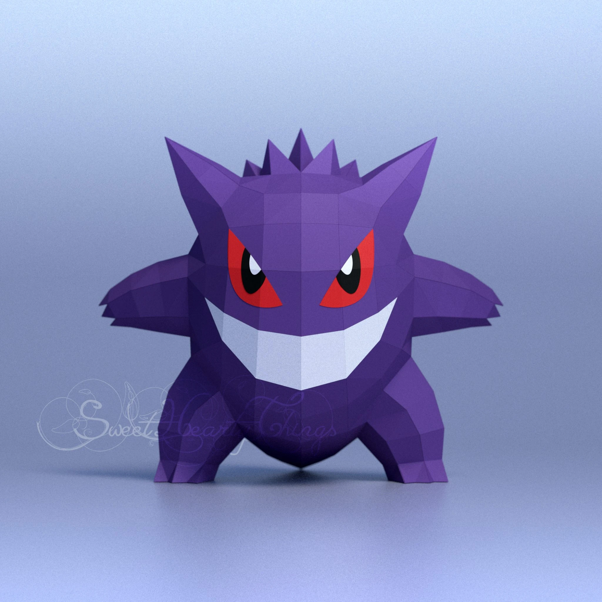 DIY 3d papercraft Pokemon Gengar PDF Templates Low Poly SweetHeartyThings