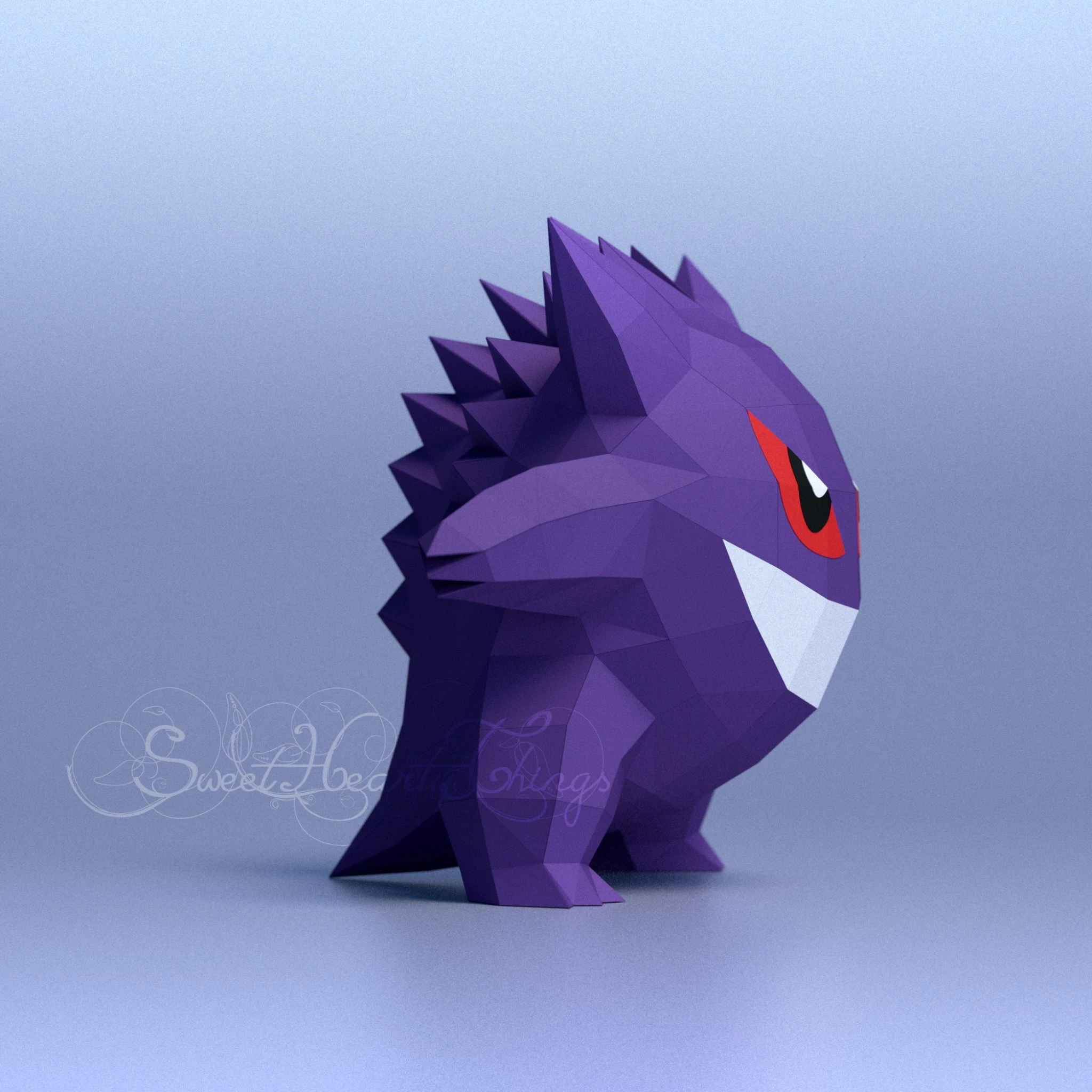 DIY 3d papercraft Pokemon Gengar PDF Templates Low Poly SweetHeartyThings