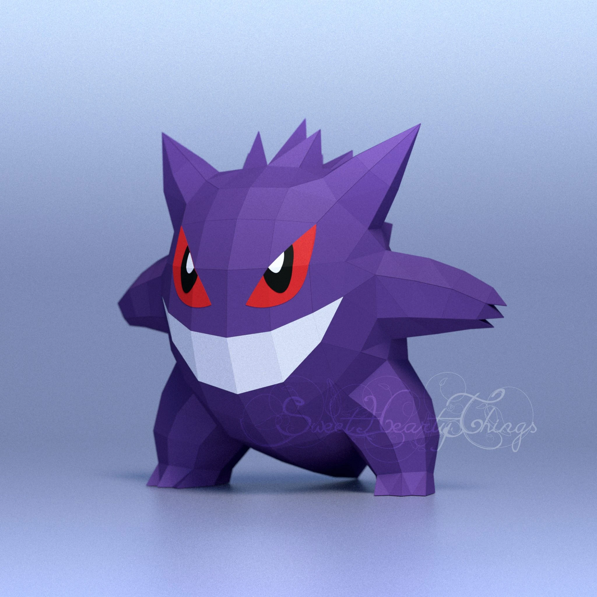 DIY 3d papercraft Pokemon Gengar PDF Templates Low Poly SweetHeartyThings