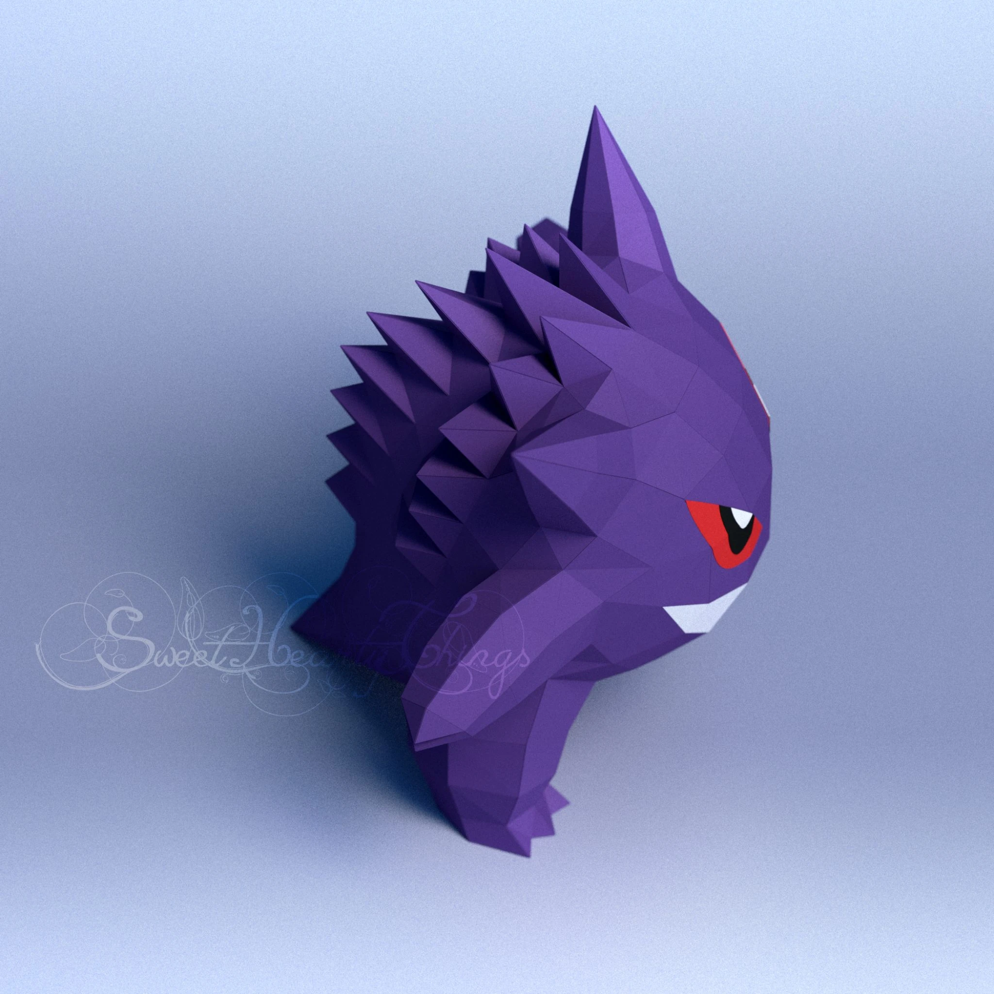 DIY 3d papercraft Pokemon Gengar PDF Templates Low Poly SweetHeartyThings