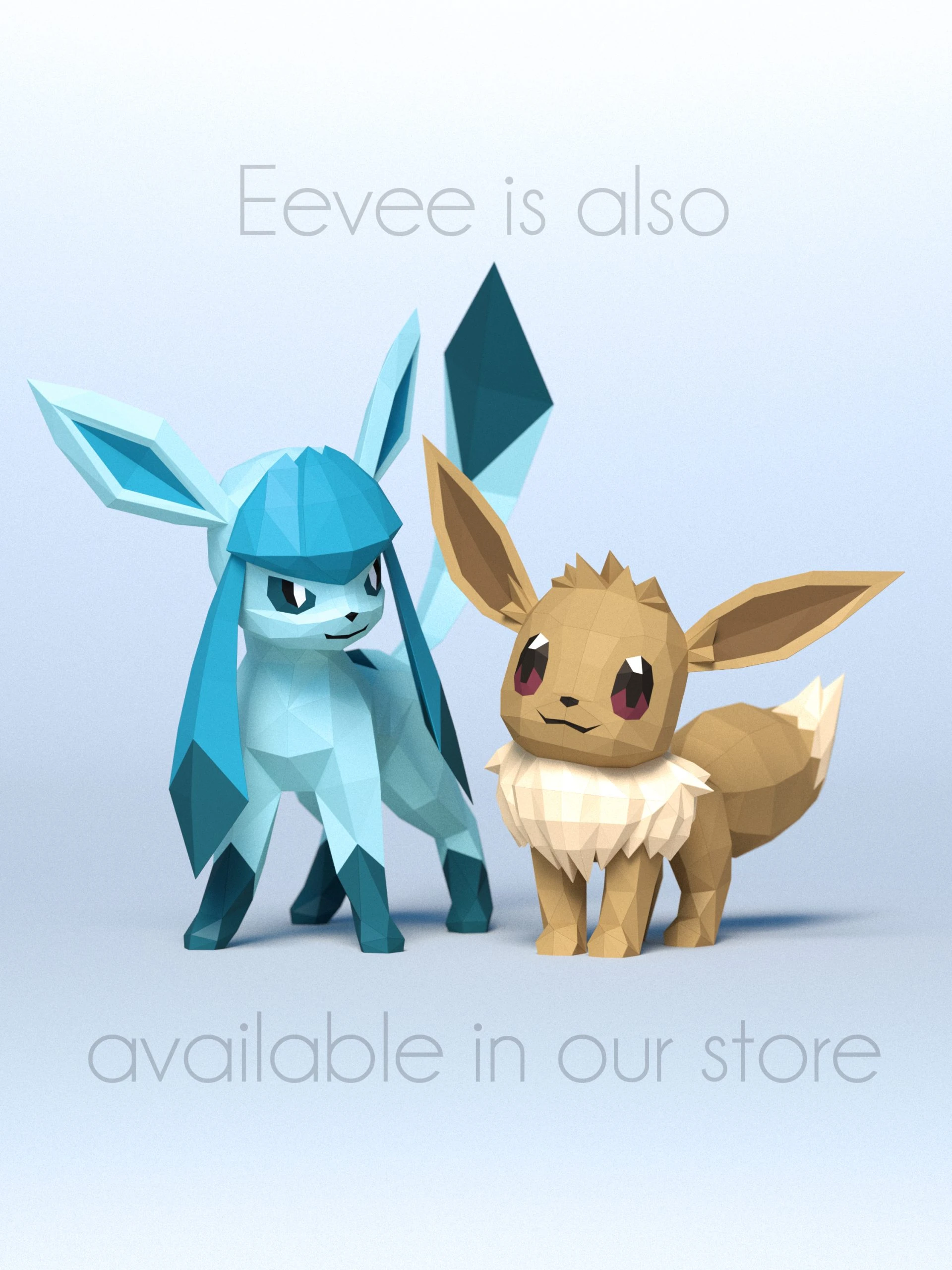 DIY 3d papercraft Pokemon Glaceon PDF Templates Low Poly SweetHeartyThings