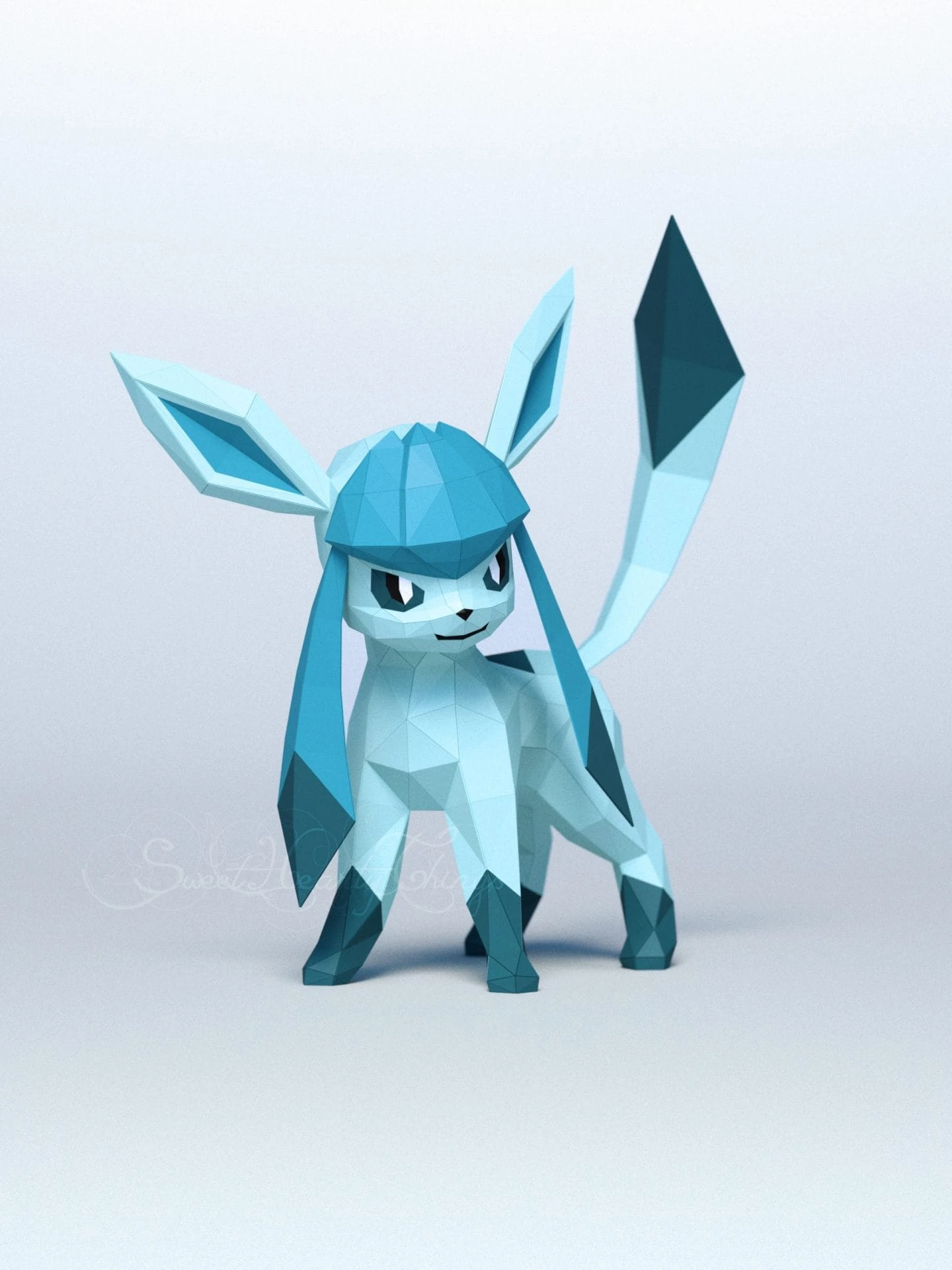 DIY 3d papercraft Pokemon Glaceon PDF Templates Low Poly SweetHeartyThings