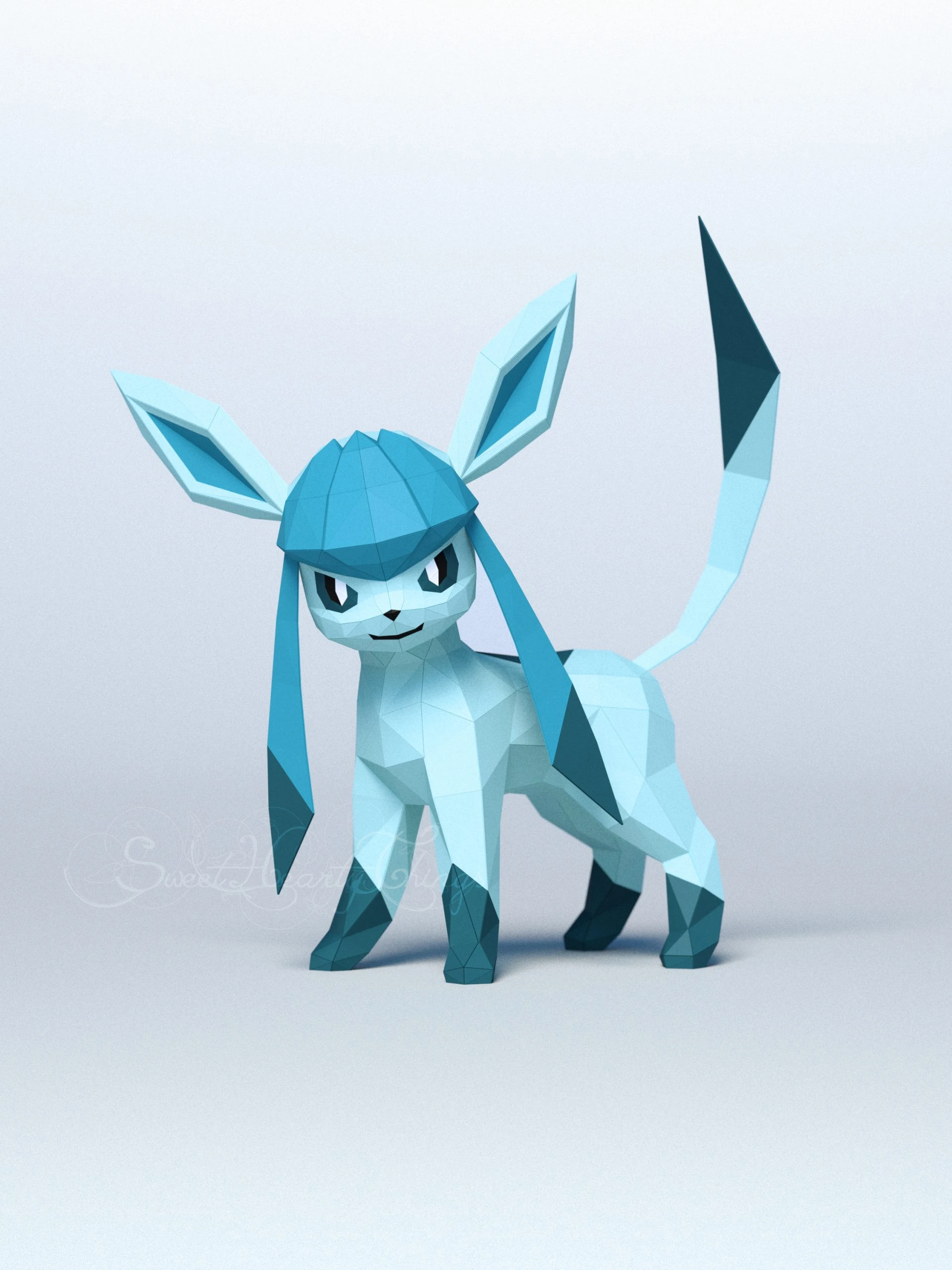 DIY 3d papercraft Pokemon Glaceon PDF Templates Low Poly SweetHeartyThings