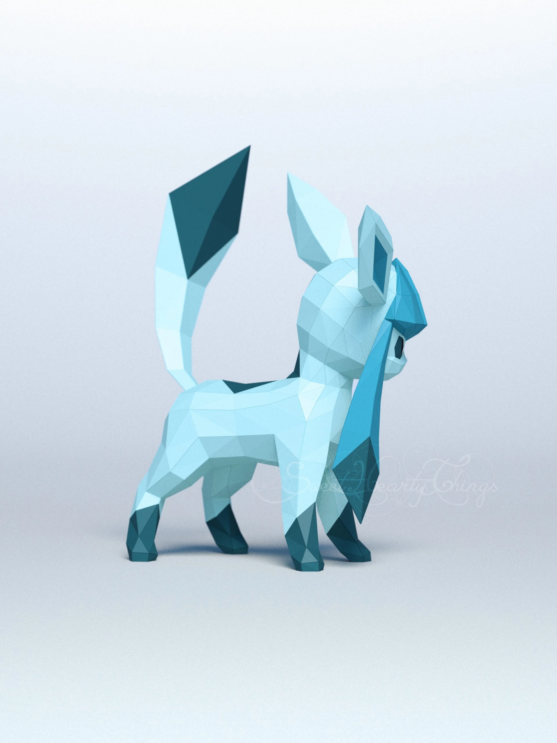 DIY 3d papercraft Pokemon Glaceon PDF Templates Low Poly SweetHeartyThings