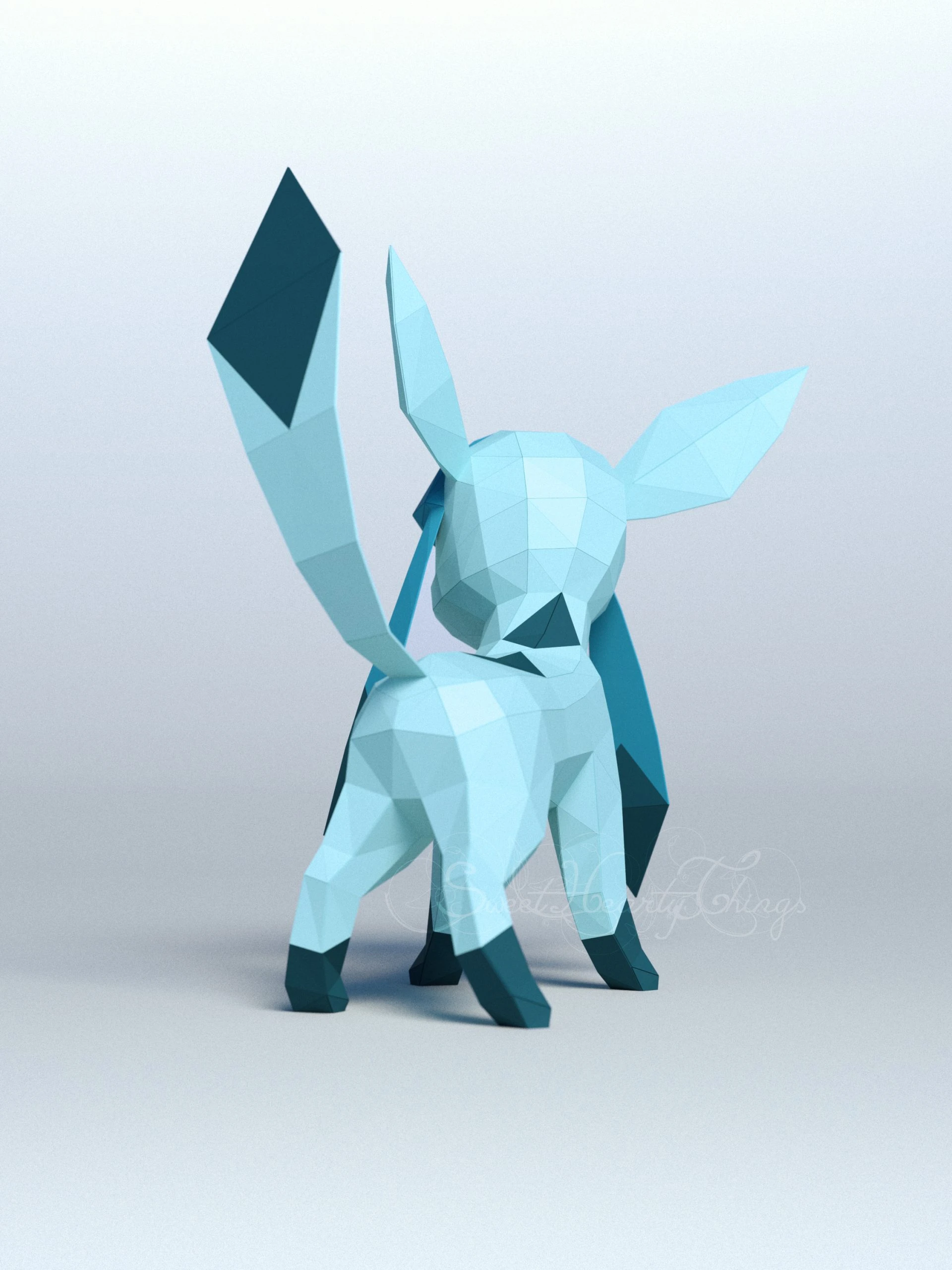 DIY 3d papercraft Pokemon Glaceon PDF Templates Low Poly SweetHeartyThings