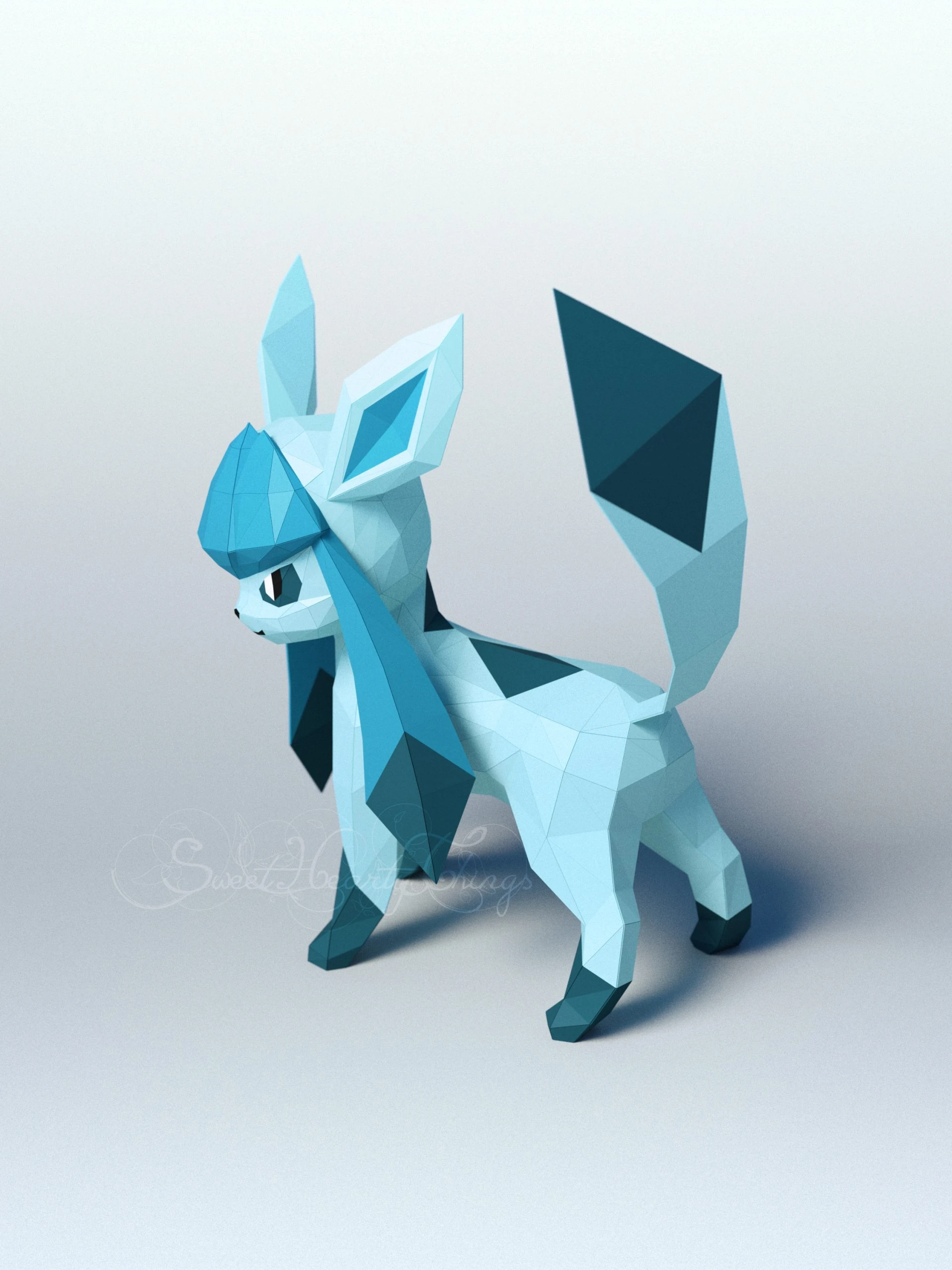 DIY 3d papercraft Pokemon Glaceon PDF Templates Low Poly SweetHeartyThings