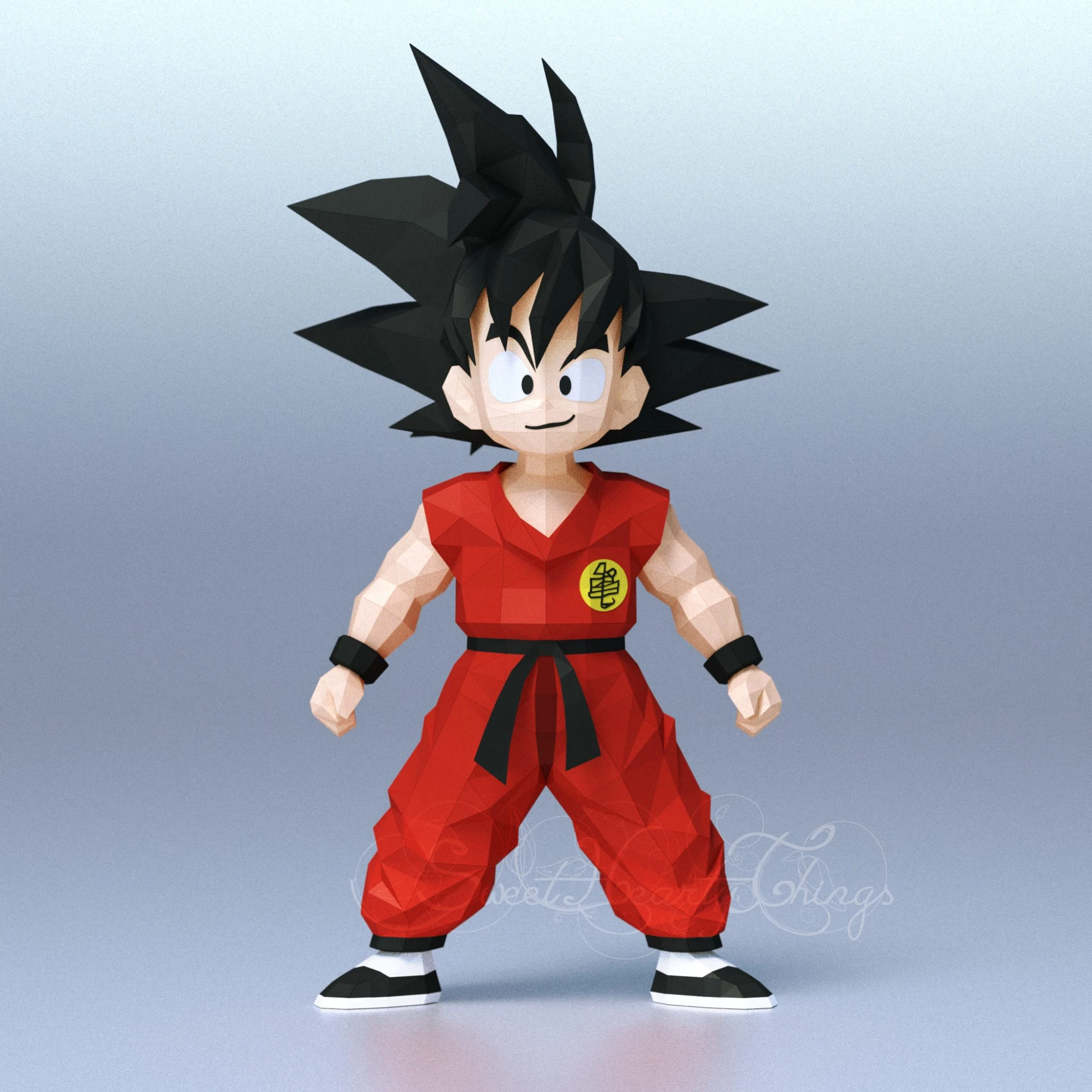 DIY 3d papercraft Dragon Ball Kid Son Goku Bust PDF Templates Low Poly SweetHeartyThings