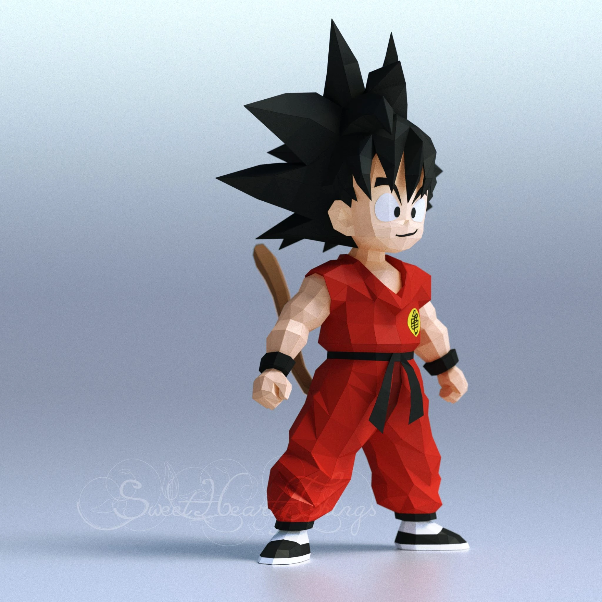 DIY 3d papercraft Dragon Ball Kid Son Goku Bust PDF Templates Low Poly SweetHeartyThings