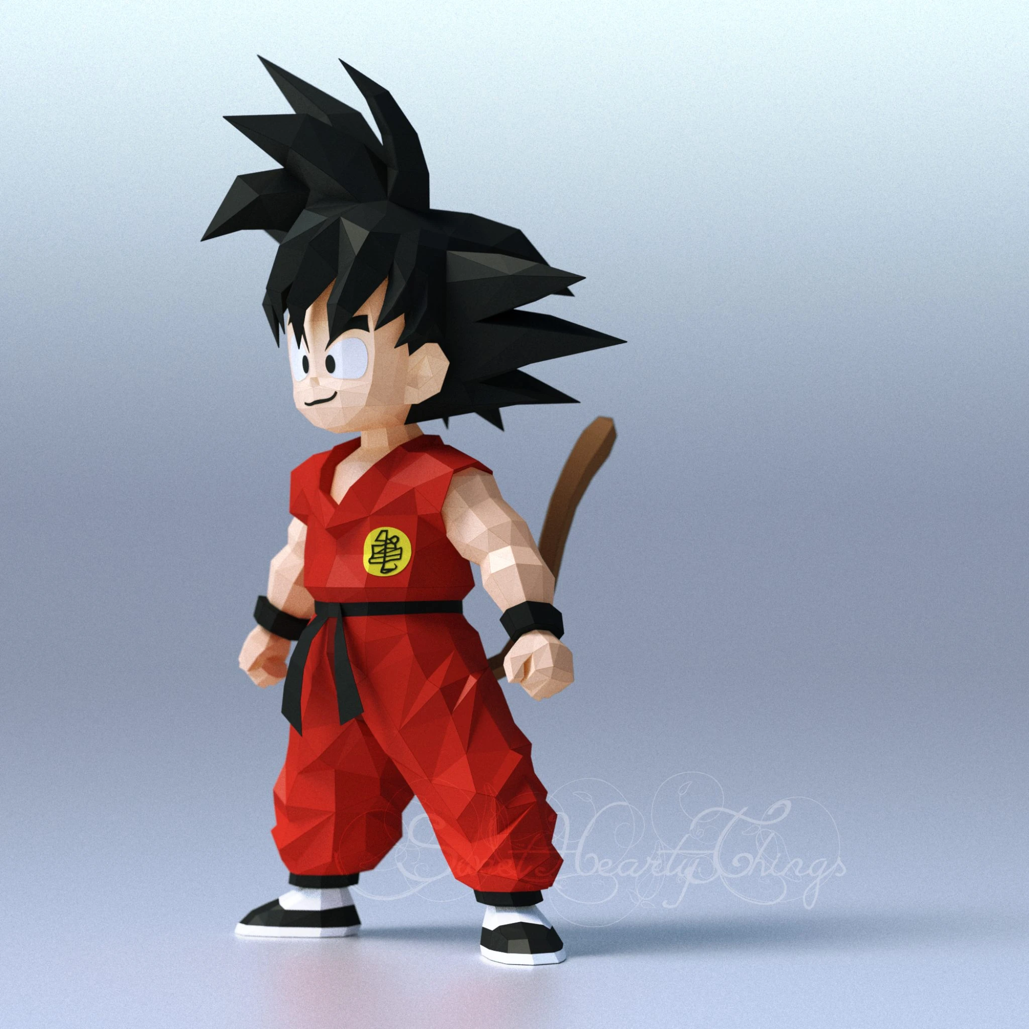 DIY 3d papercraft Dragon Ball Kid Son Goku Bust PDF Templates Low Poly SweetHeartyThings