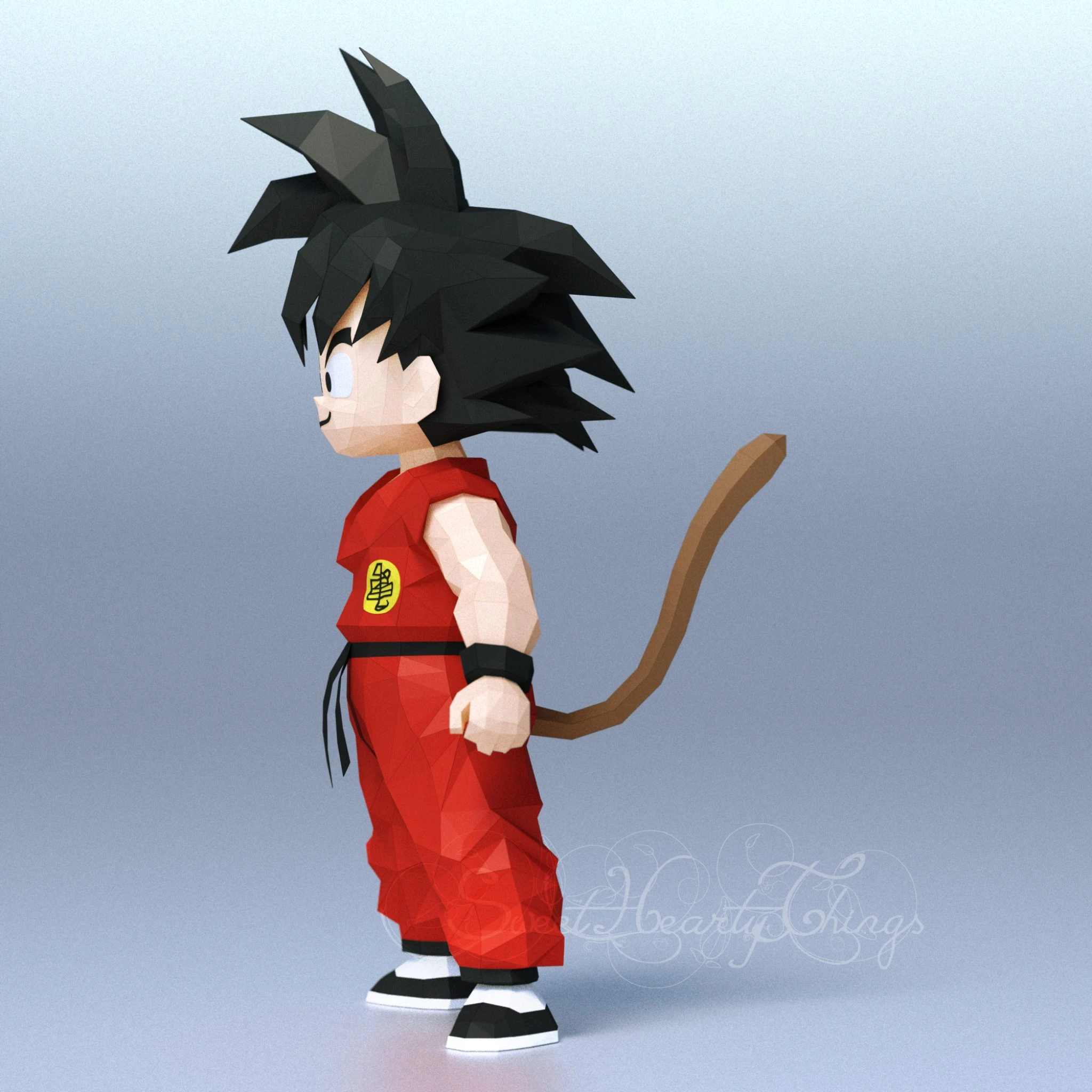 DIY 3d papercraft Dragon Ball Kid Son Goku Bust PDF Templates Low Poly SweetHeartyThings