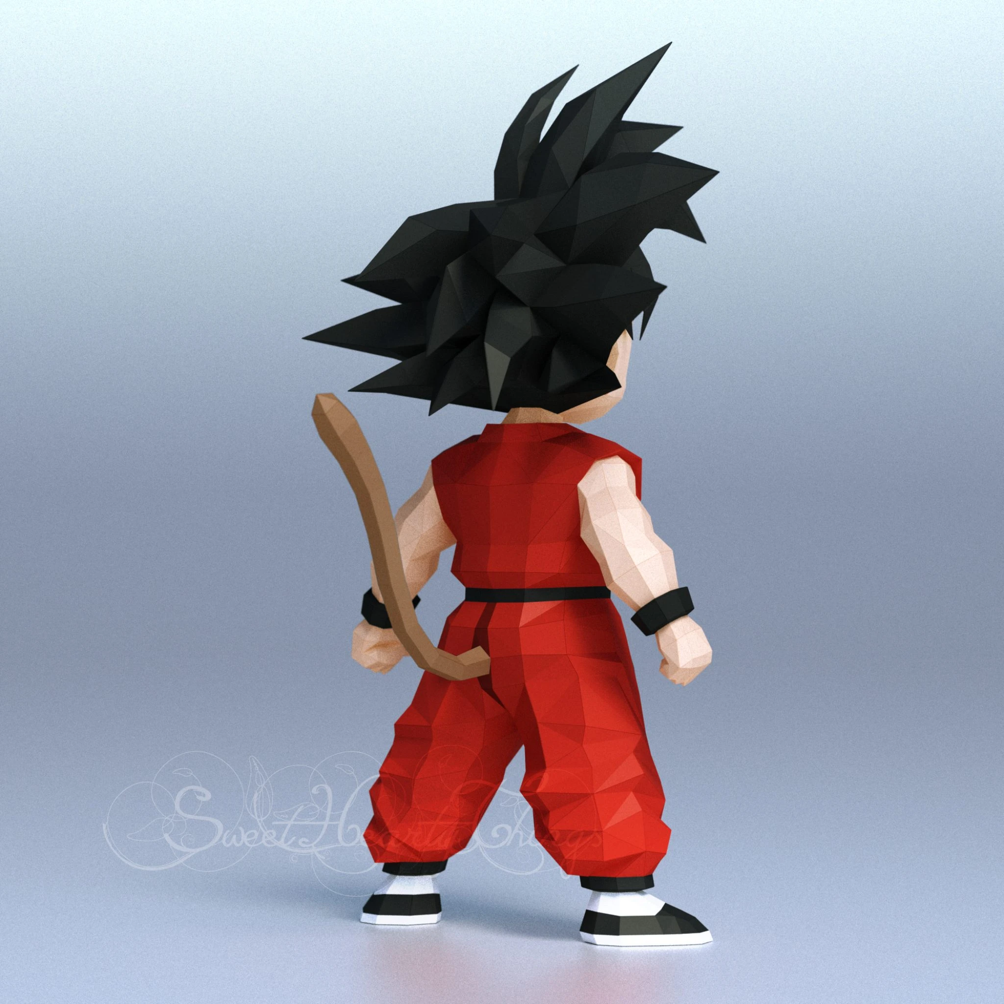 DIY 3d papercraft Dragon Ball Kid Son Goku Bust PDF Templates Low Poly SweetHeartyThings